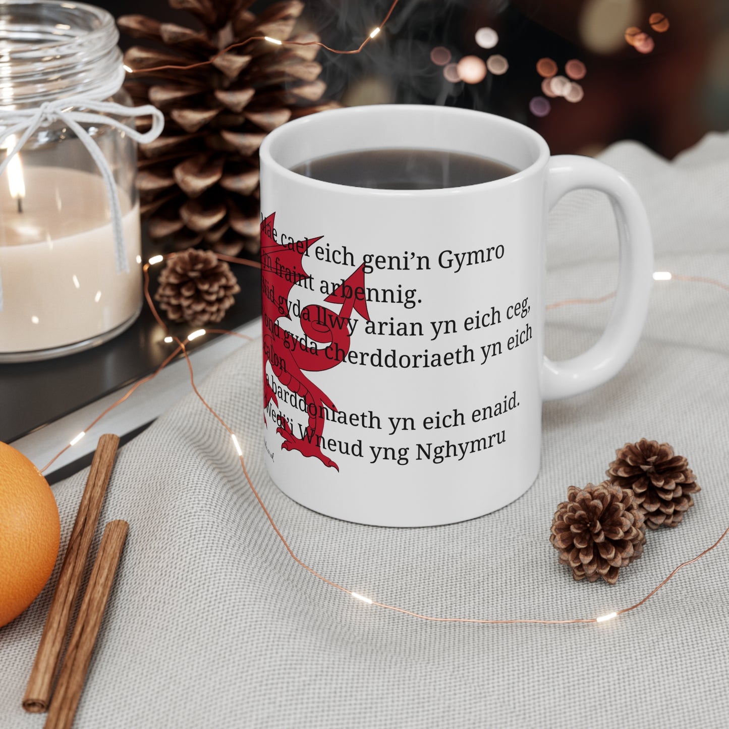 Welsh Dragon Poem Mug — 'To be born Welsh is to be born privileged' 11oz Ceramic Coffee Cup