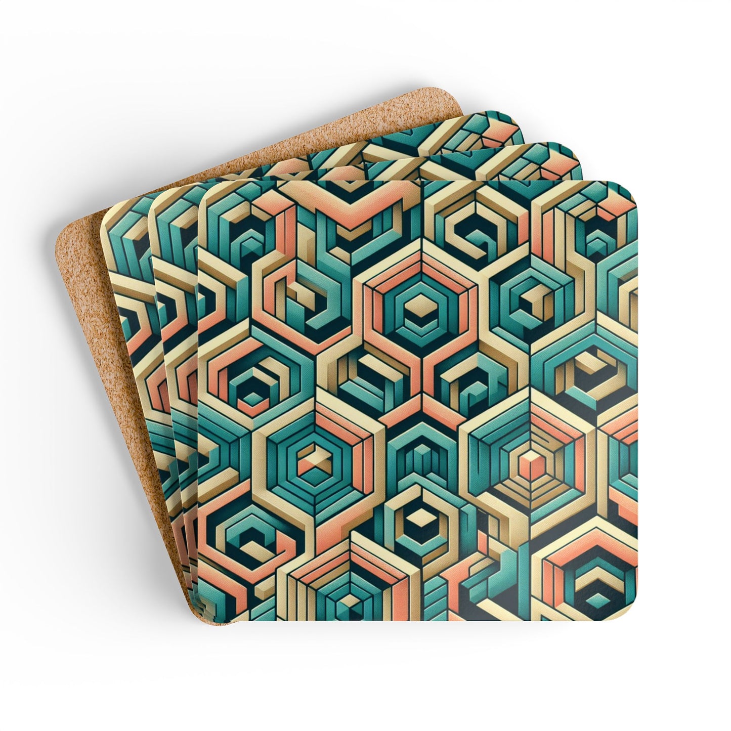 Geometric Cork Coaster Set
