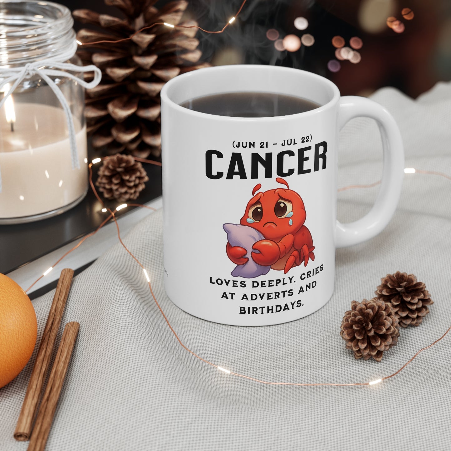 Cancer Zodiac Mug — Cute Crying Crab Astrology Coffee Cup (Jun 21–Jul 22)