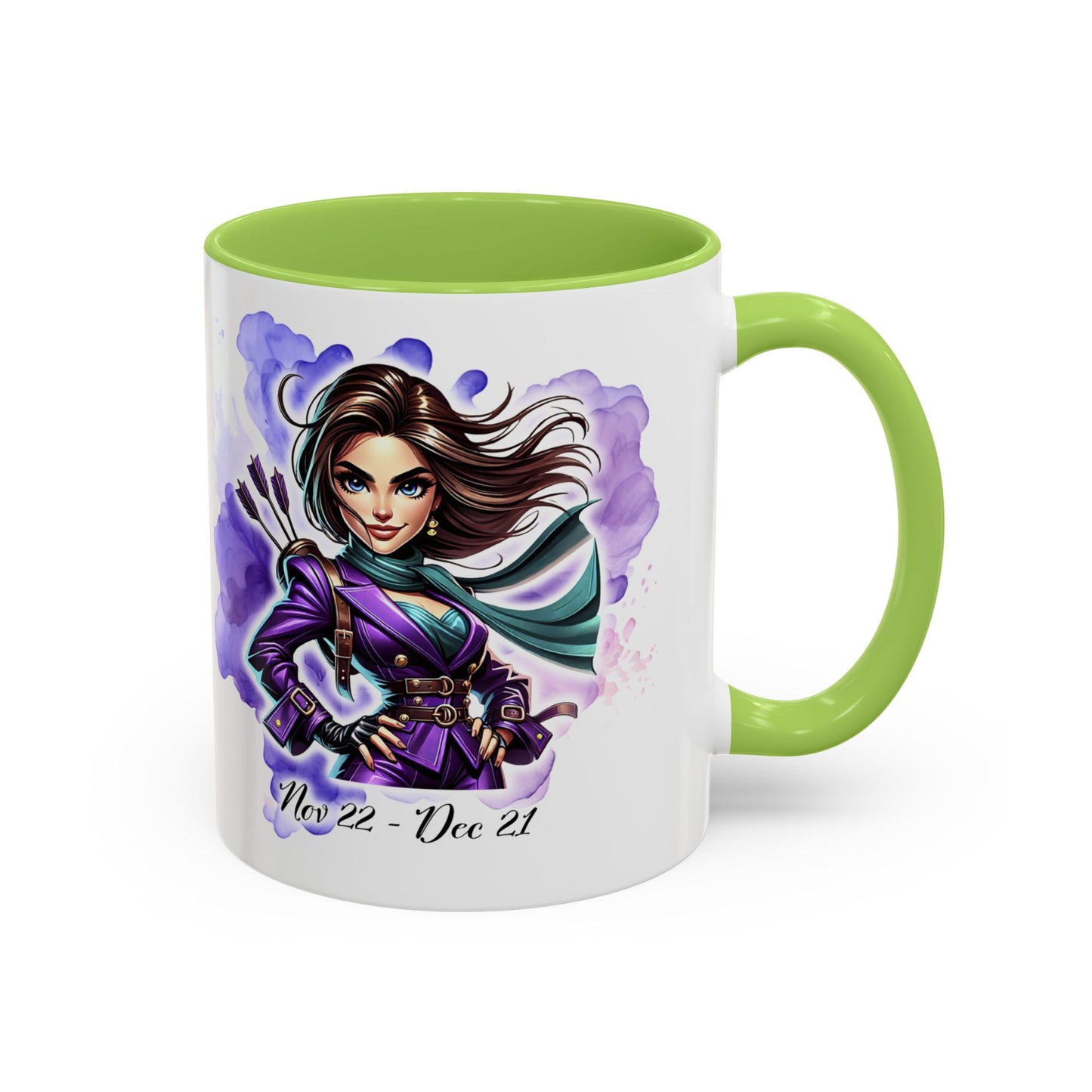 Sagittarius Zodiac Coffee Mug — Archer Girl Illustration, Nov 22–Dec 21