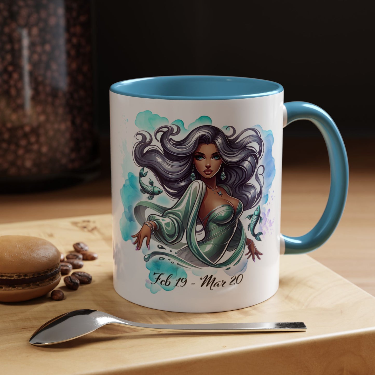Pisces Zodiac Coffee Mug — Watercolor Mermaid Horoscope Accent Mug (Feb 19–Mar 20)