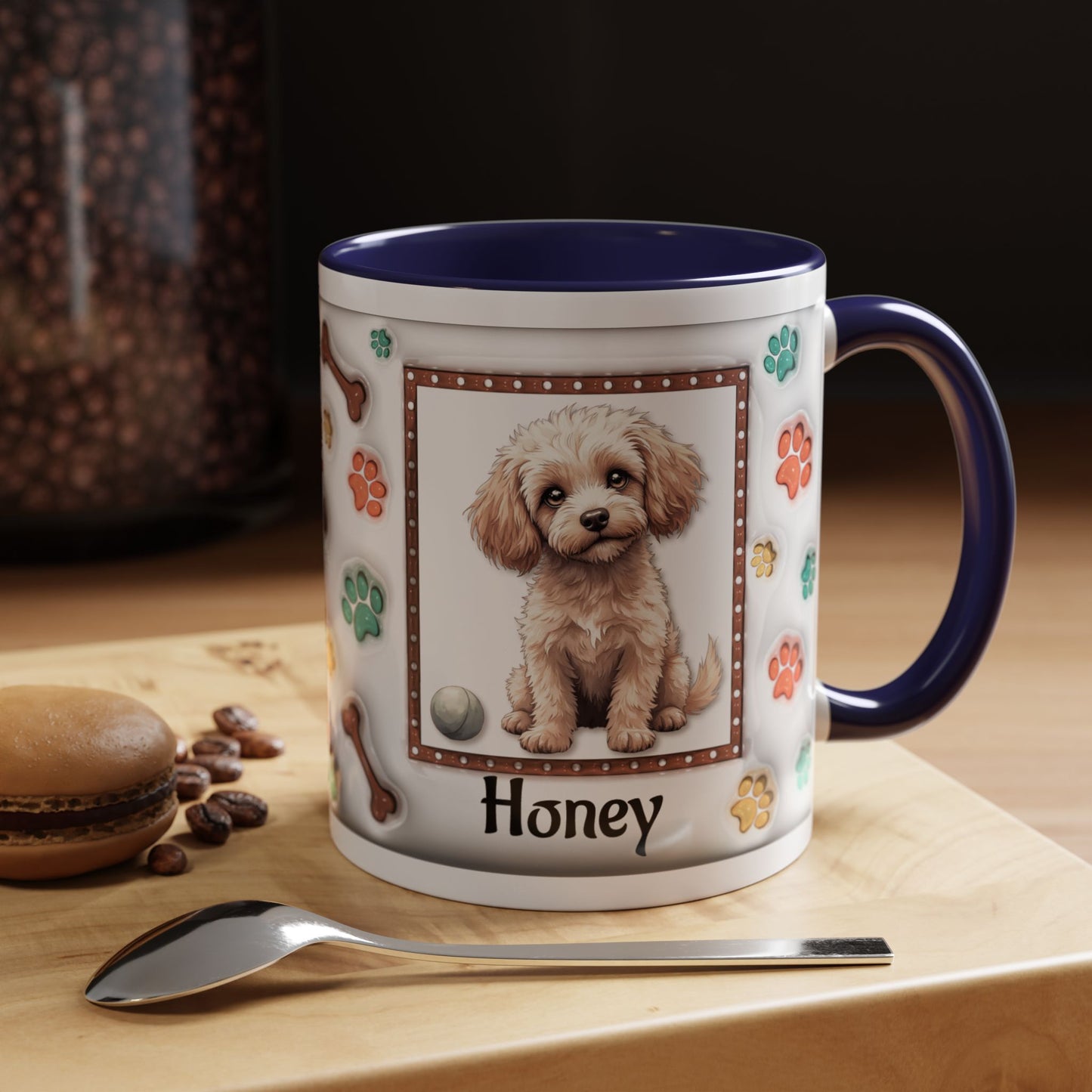 Personalized Puppy Photo Coffee Mug — Cute Paw Print Accent Mug (Custom Name)