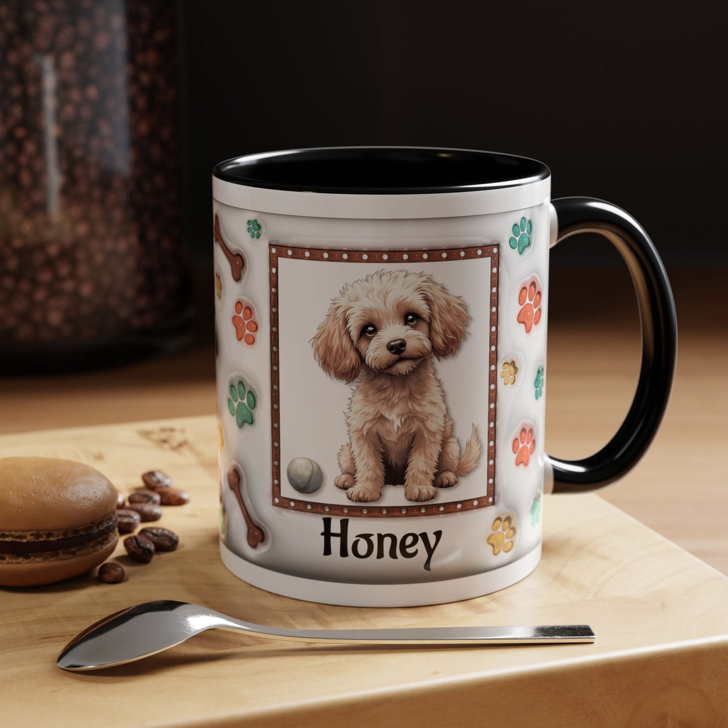 Personalized Puppy Photo Coffee Mug — Cute Paw Print Accent Mug (Custom Name)