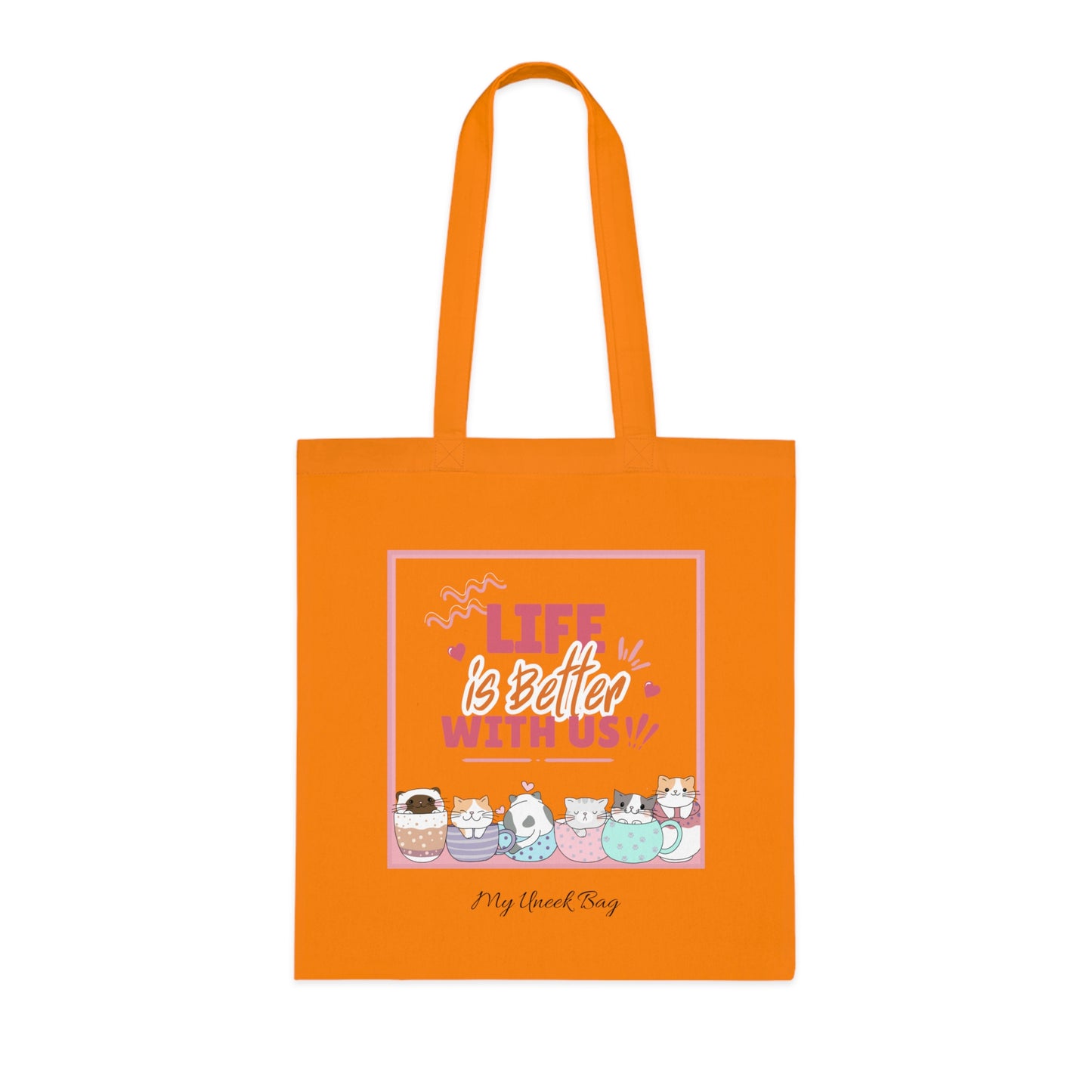 Tote Bag — "Life Is Better With Us" Cute Coffee & Cat Illustration Cotton Tote