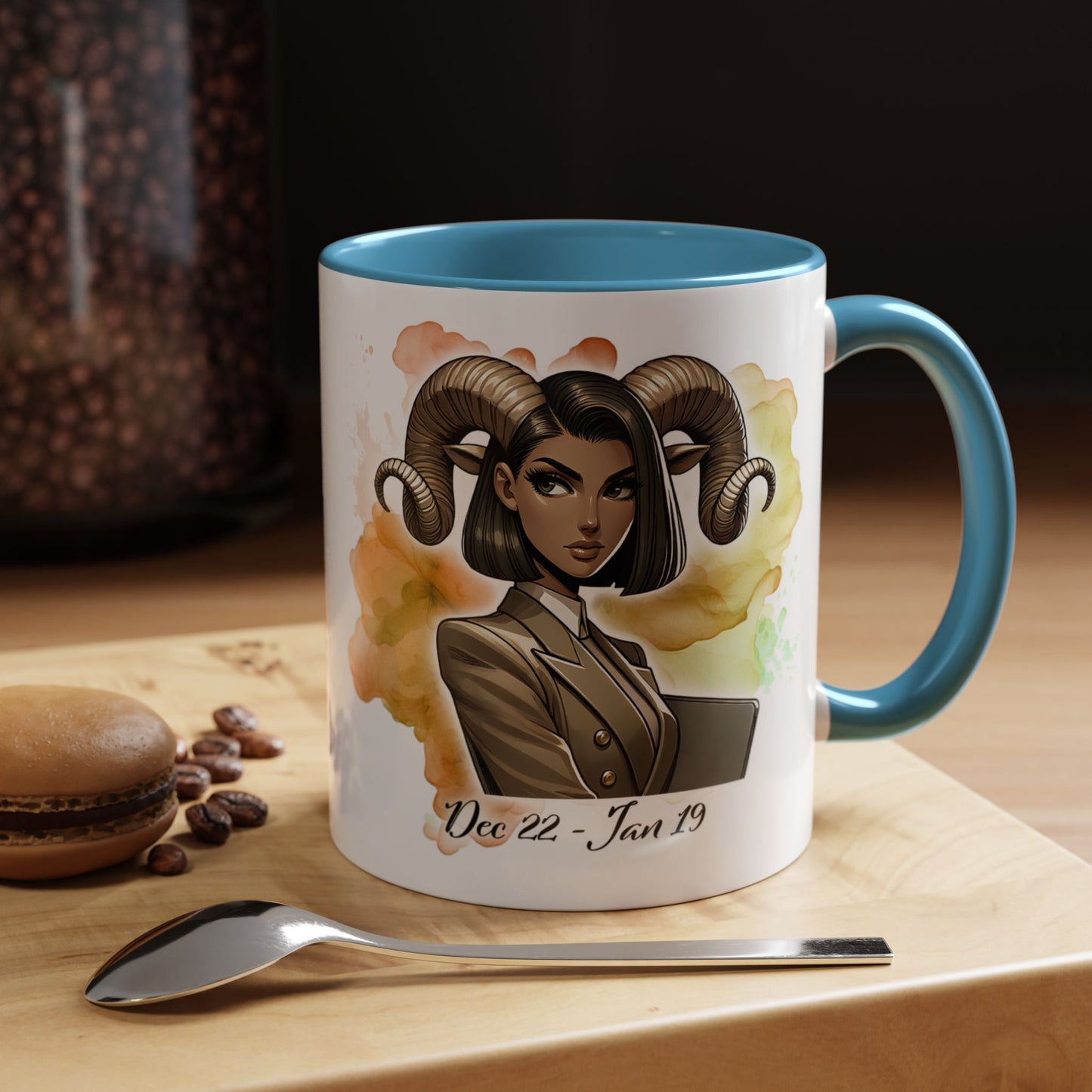 Aries Zodiac Coffee Mug — 'Dec 22 - Jan 19' Ram Girl Accent Mug