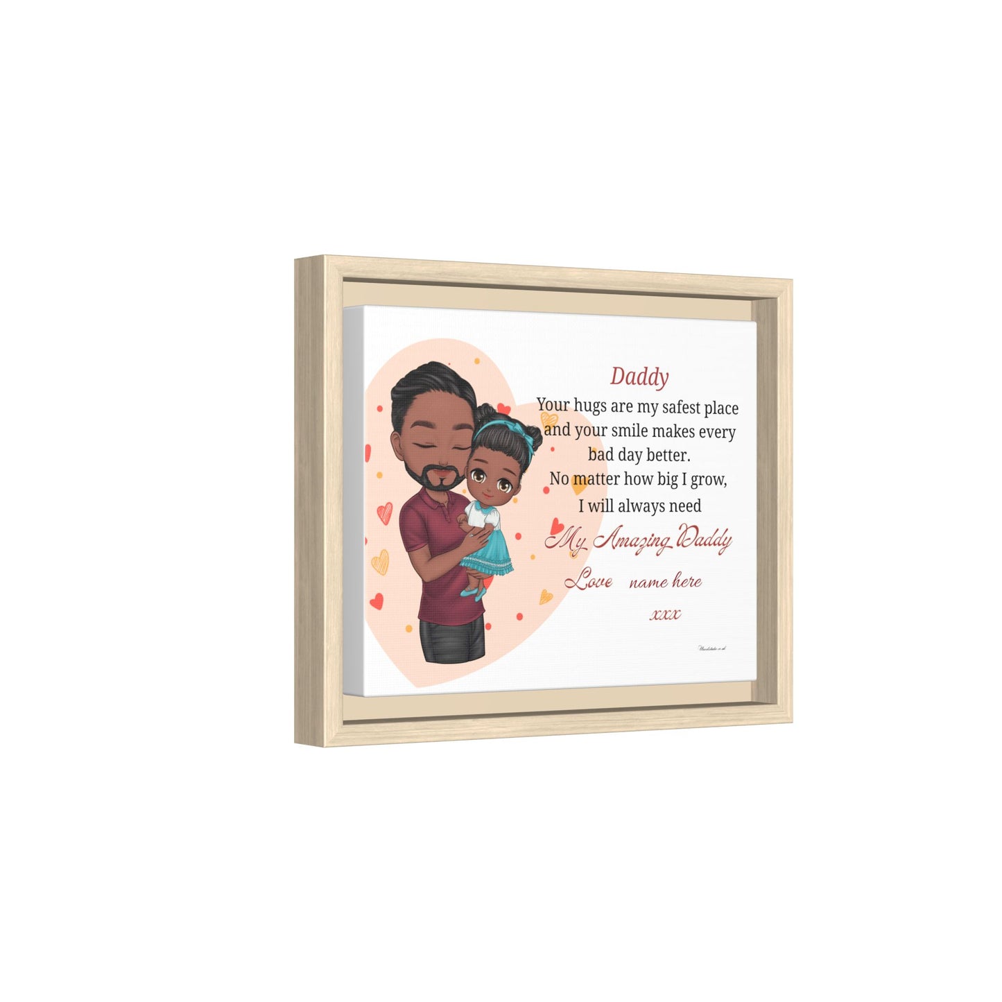 Personalized Daddy Framed Canvas — "Your hugs are my safest place"