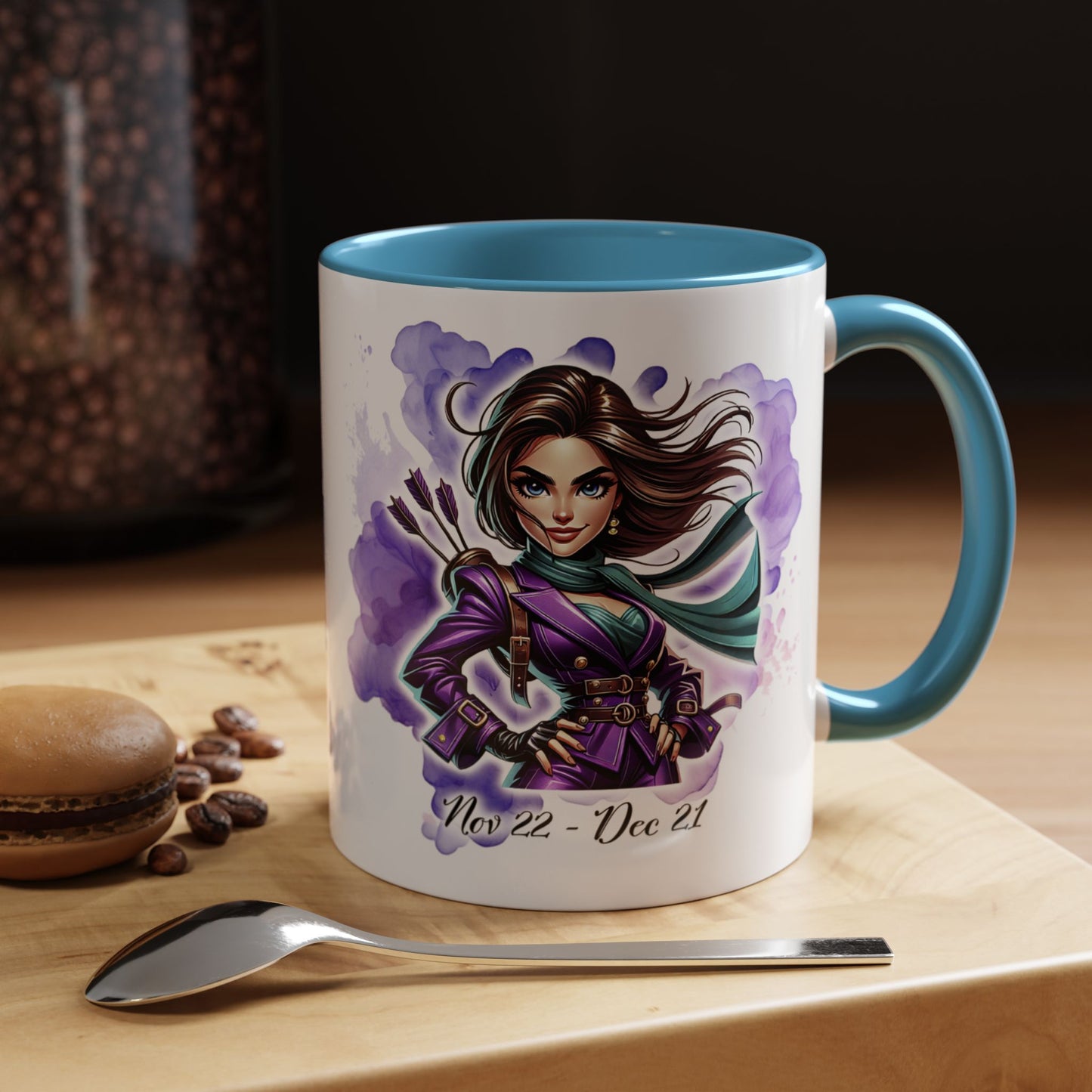 Sagittarius Zodiac Coffee Mug — Archer Girl Illustration, Nov 22–Dec 21