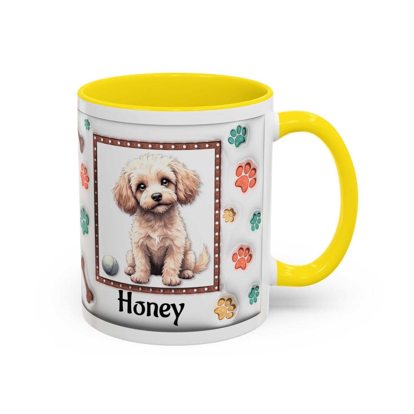 Personalized Puppy Photo Coffee Mug — Cute Paw Print Accent Mug (Custom Name)