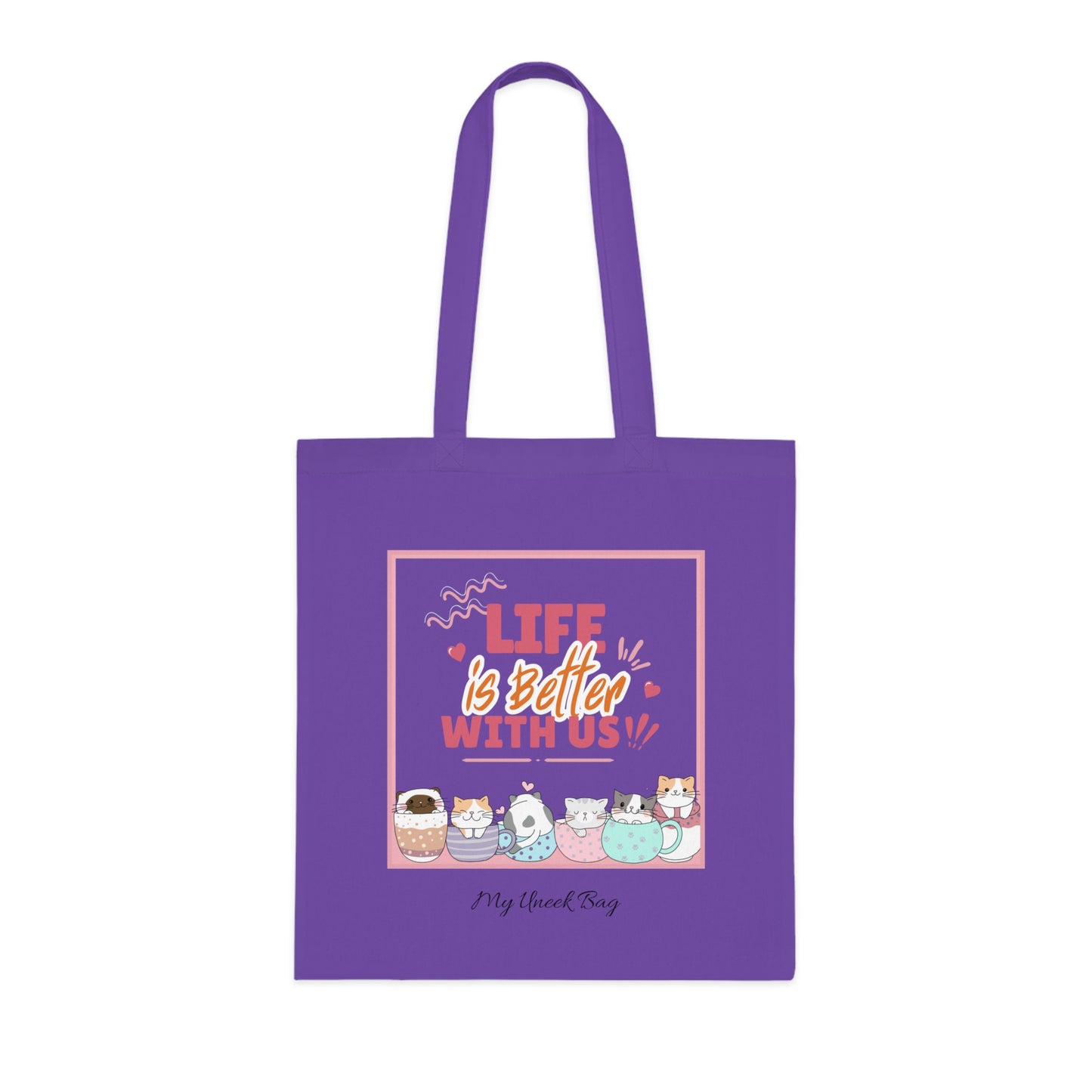 Tote Bag — "Life Is Better With Us" Cute Coffee & Cat Illustration Cotton Tote