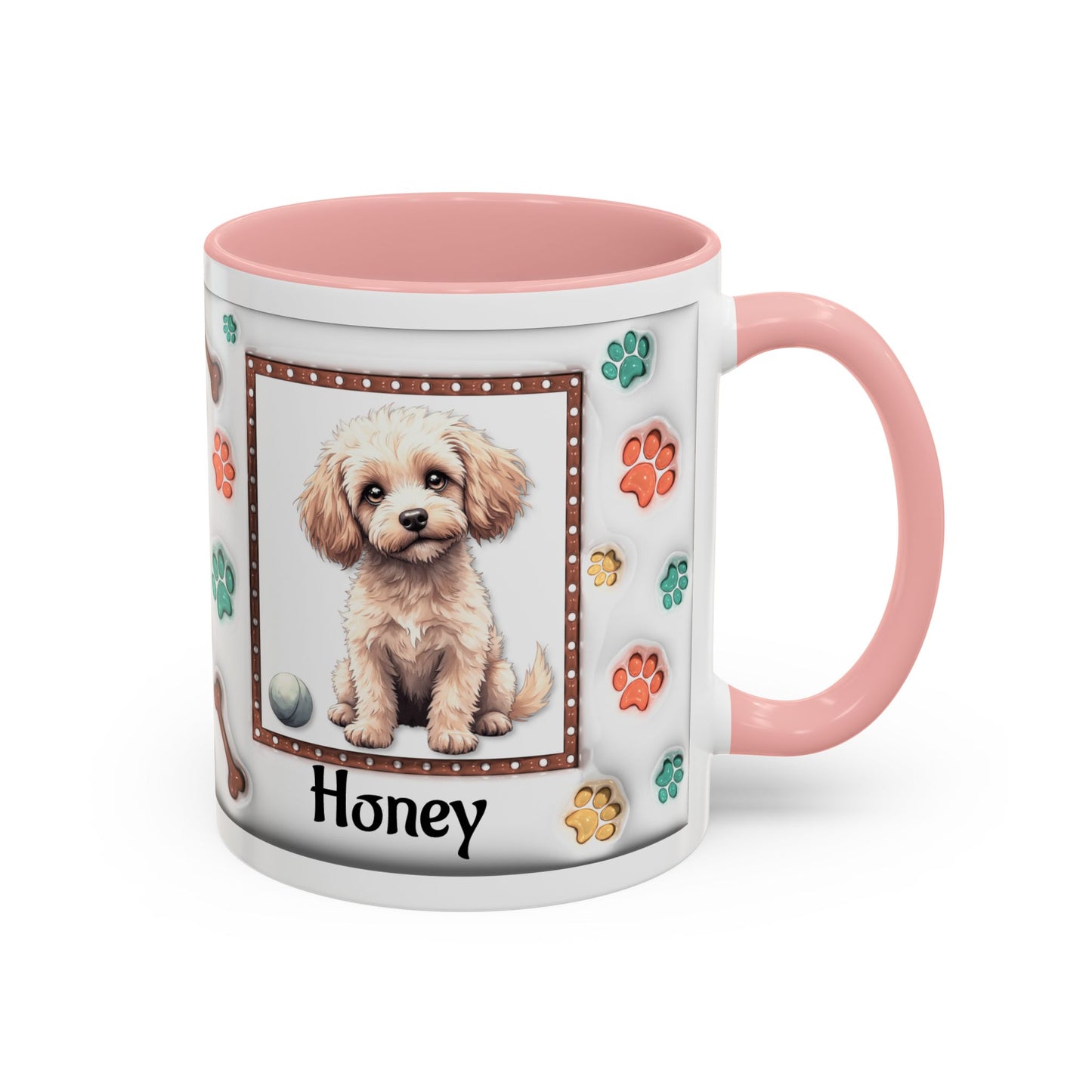 Personalized Puppy Photo Coffee Mug — Cute Paw Print Accent Mug (Custom Name)