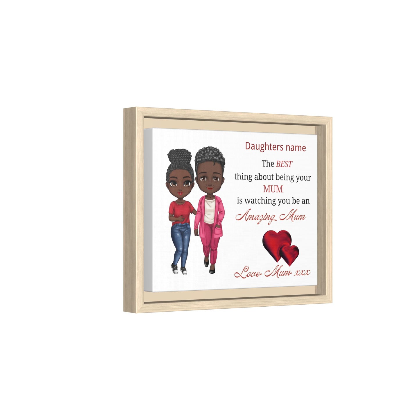 Personalised Framed Matte Canvas – Personalized ‘Daughters name’ Amazing Mum Quote Print (Black Frame)