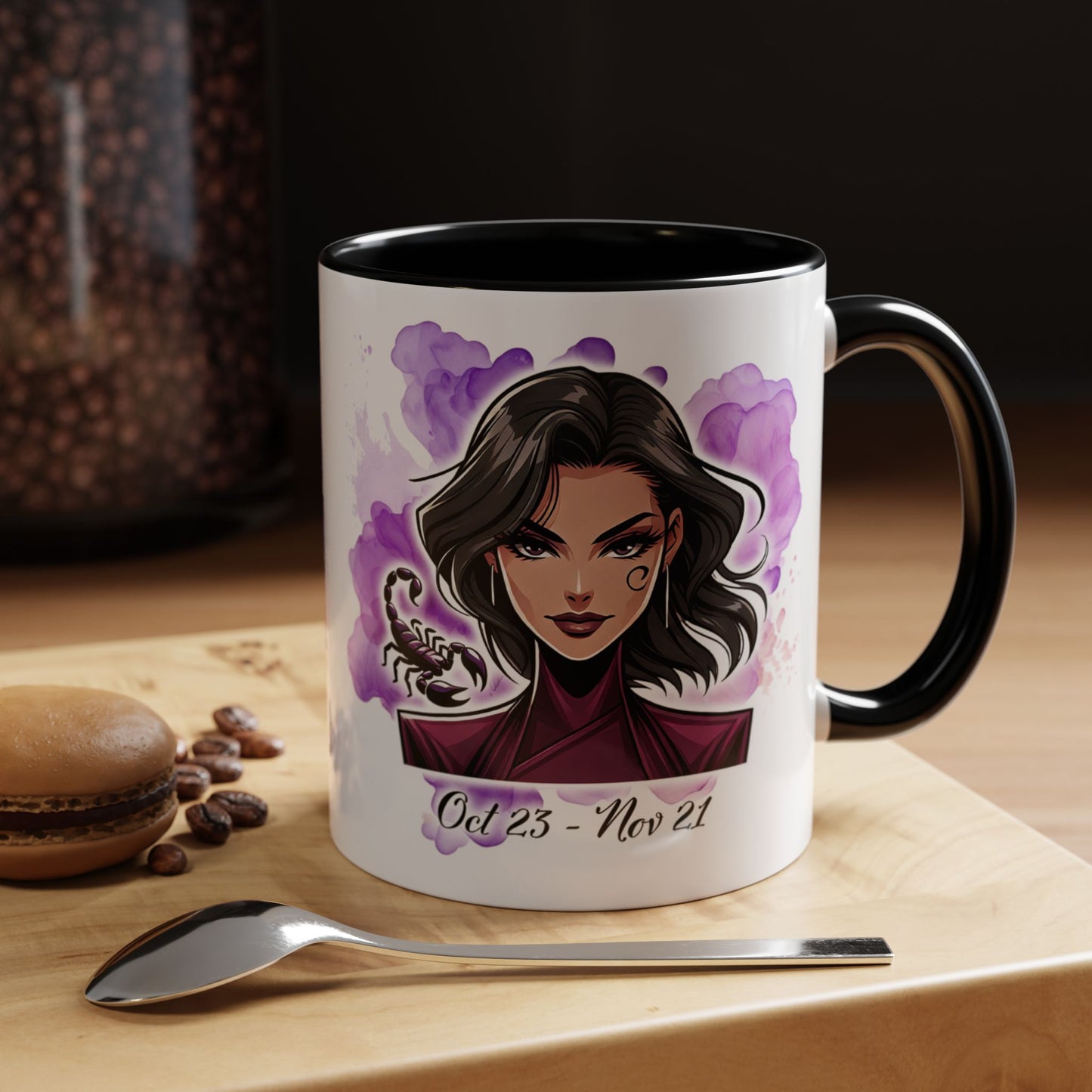 Scorpio Accent Coffee Mug — Zodiac Scorpio Girl Design (Oct 23–Nov 21)