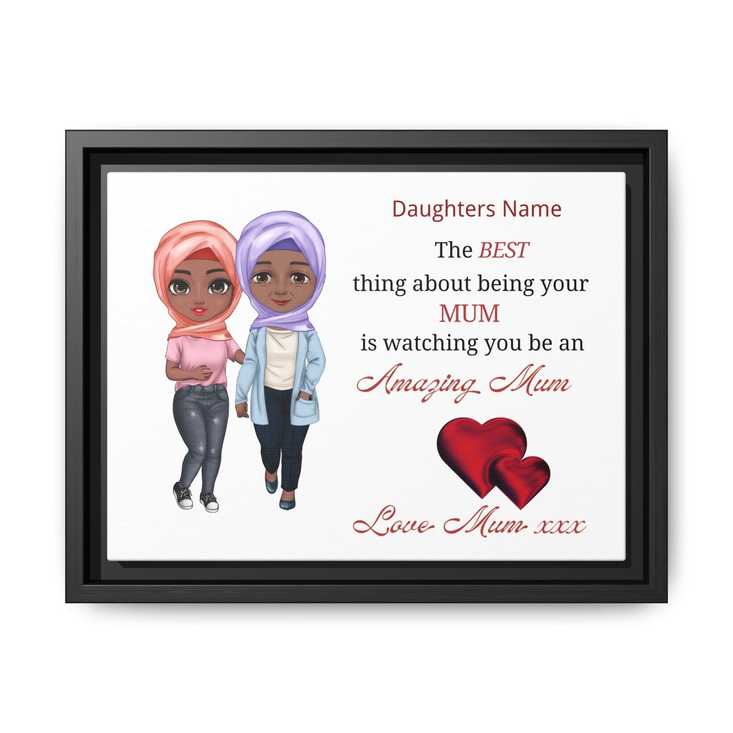 Personalised Muslim Mum Framed Canvas — 'The Best Thing About Being Your Mum' Gift