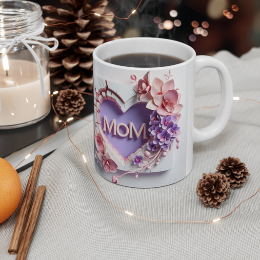 Mom Heart Floral Ceramic Coffee Mug — Mother's Day Gift (11oz & 15oz)