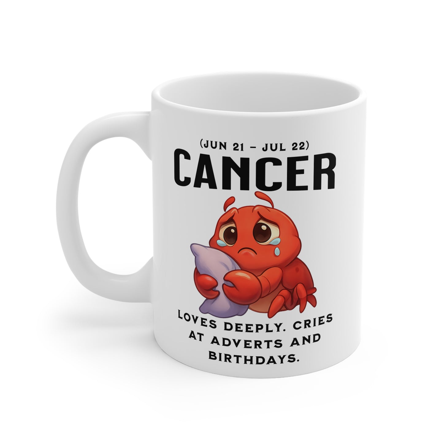 Cancer Zodiac Mug — Cute Crying Crab Astrology Coffee Cup (Jun 21–Jul 22)