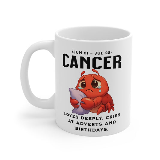 Cancer Zodiac Mug — Cute Crying Crab Astrology Coffee Cup (Jun 21–Jul 22)