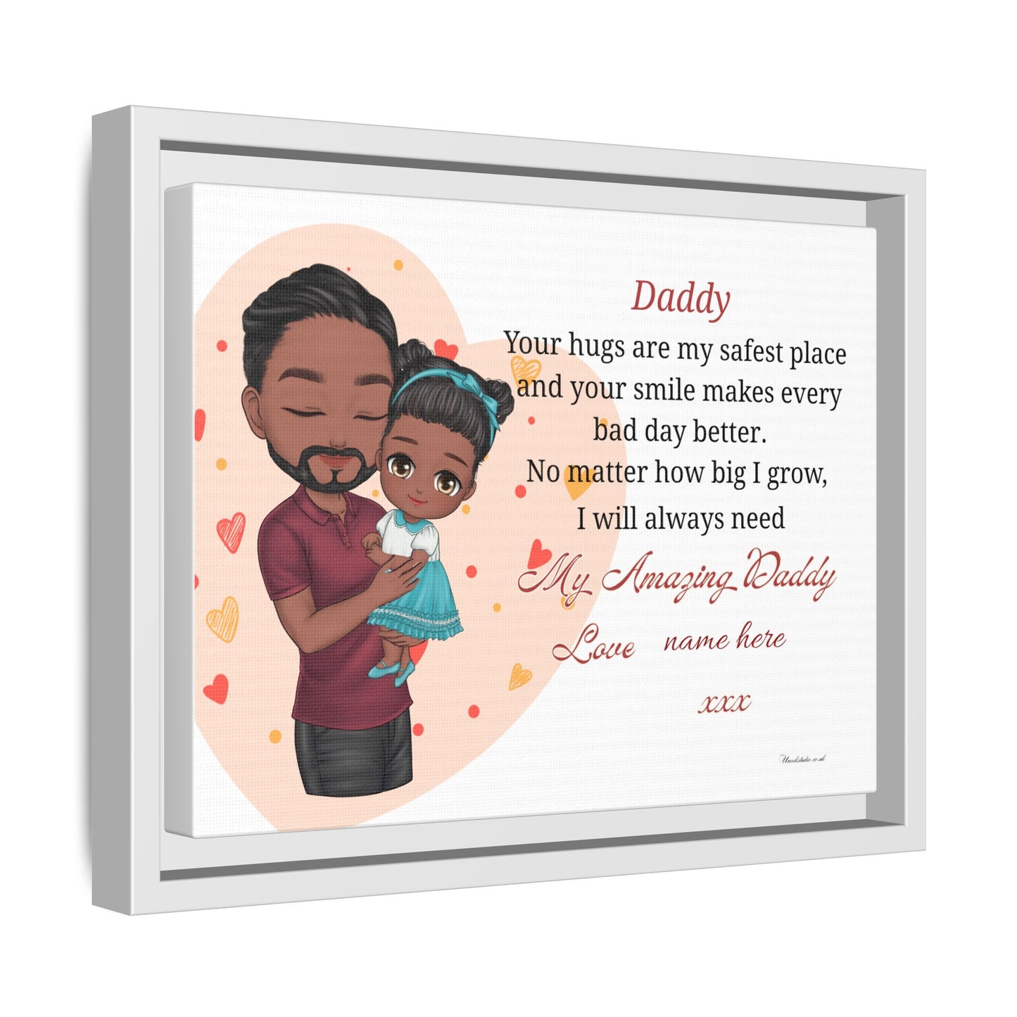 Personalized Daddy Framed Canvas — "Your hugs are my safest place"