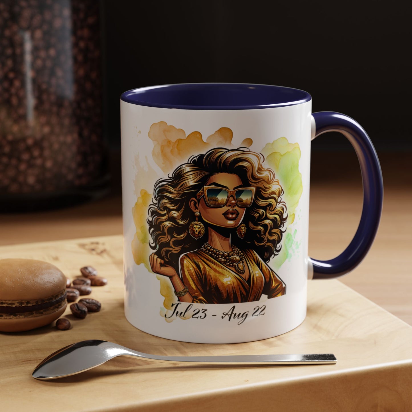 Leo Zodiac Coffee Mug — "I Am the Sun" Afro Woman Design (July 23–Aug 22)