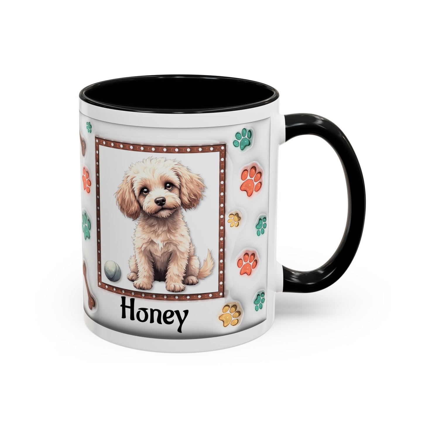 Personalized Puppy Photo Coffee Mug — Cute Paw Print Accent Mug (Custom Name)