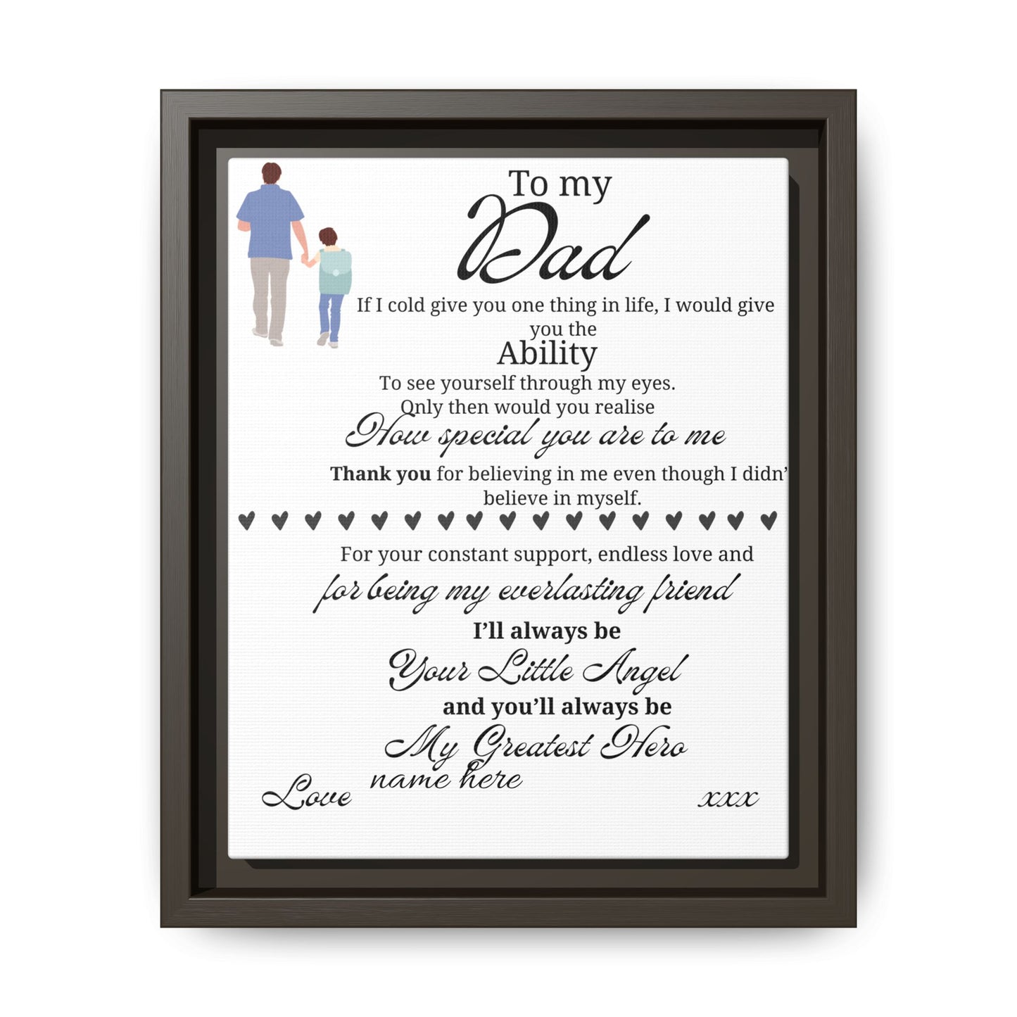Framed Canvas Print — "To My Dad" Sentimental Poem, Personalized Gift
