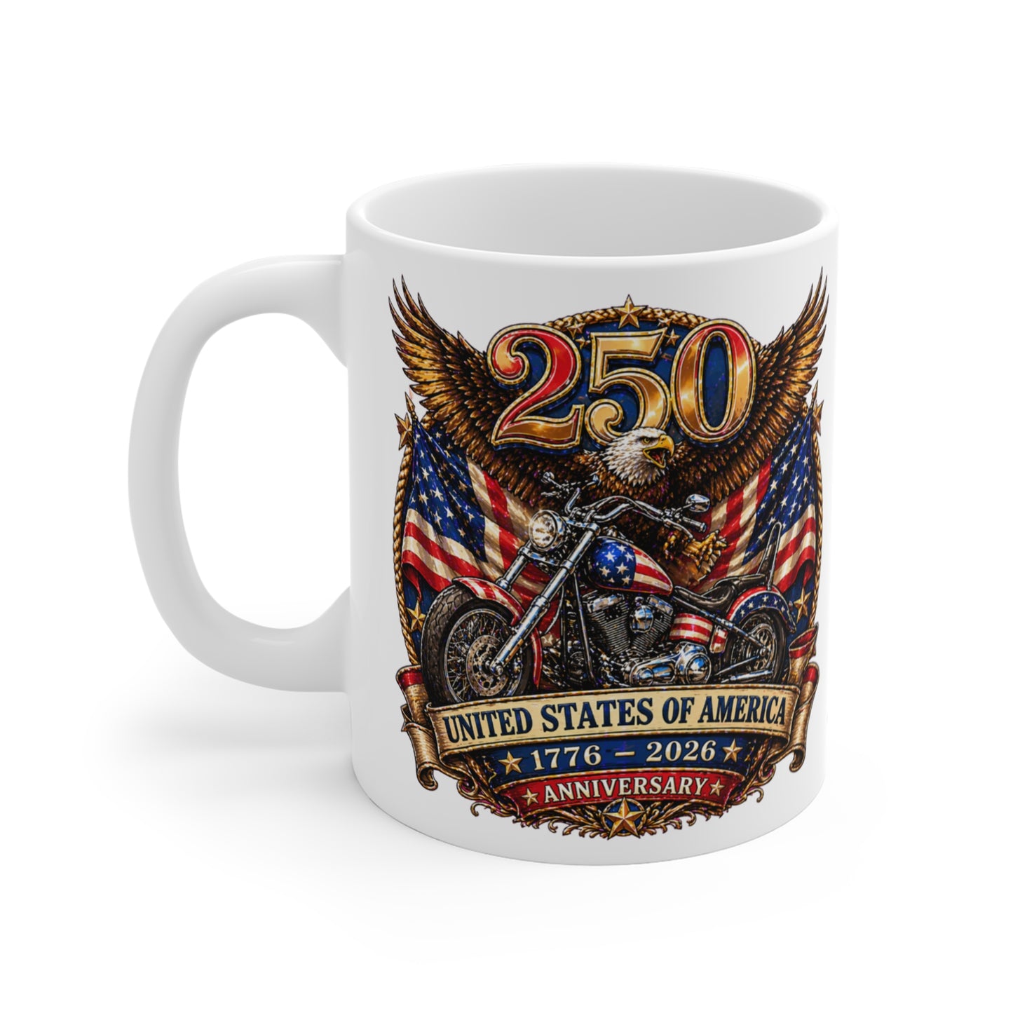 Mug — 250th USA Anniversary Motorcycle Eagle Flag Design