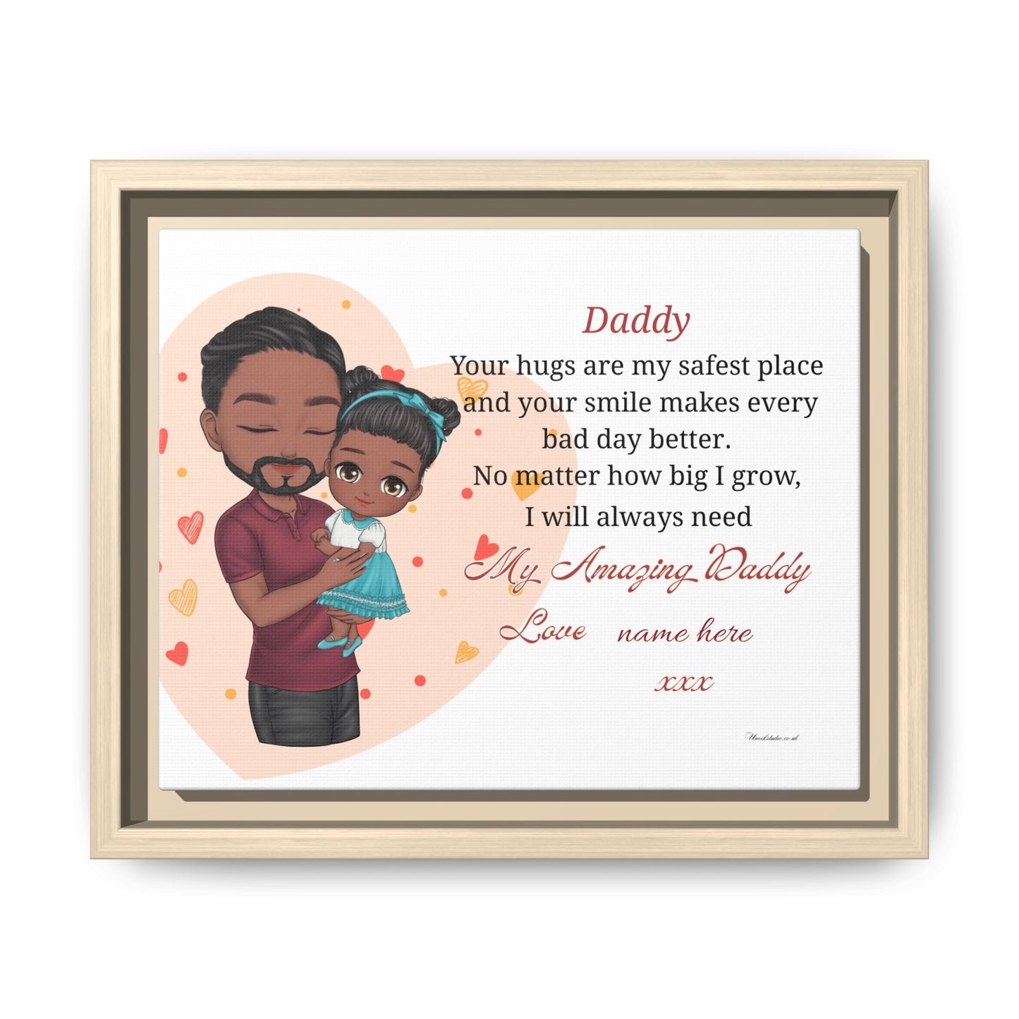 Personalized Daddy Framed Canvas — "Your hugs are my safest place"