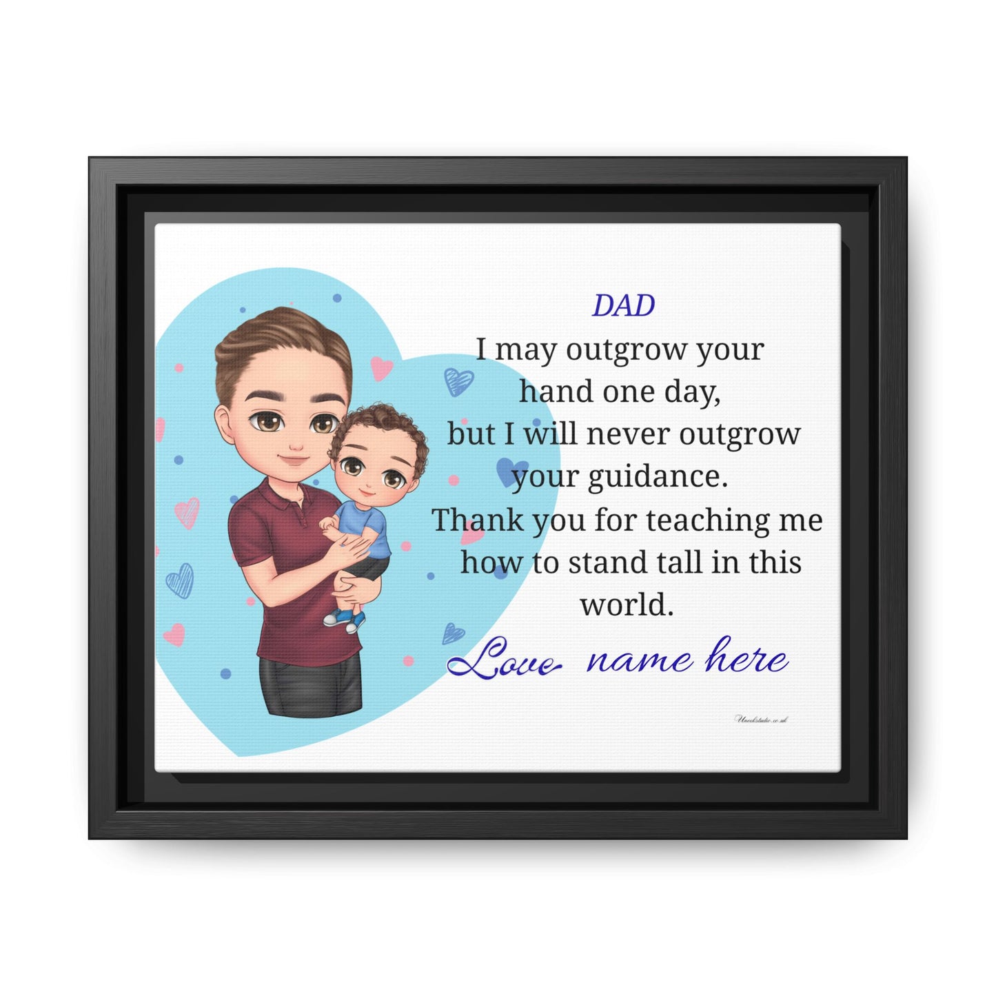 Personalized Father and Child Framed Canvas – "Dad, I May Outgrow Your Hand" Keepsake