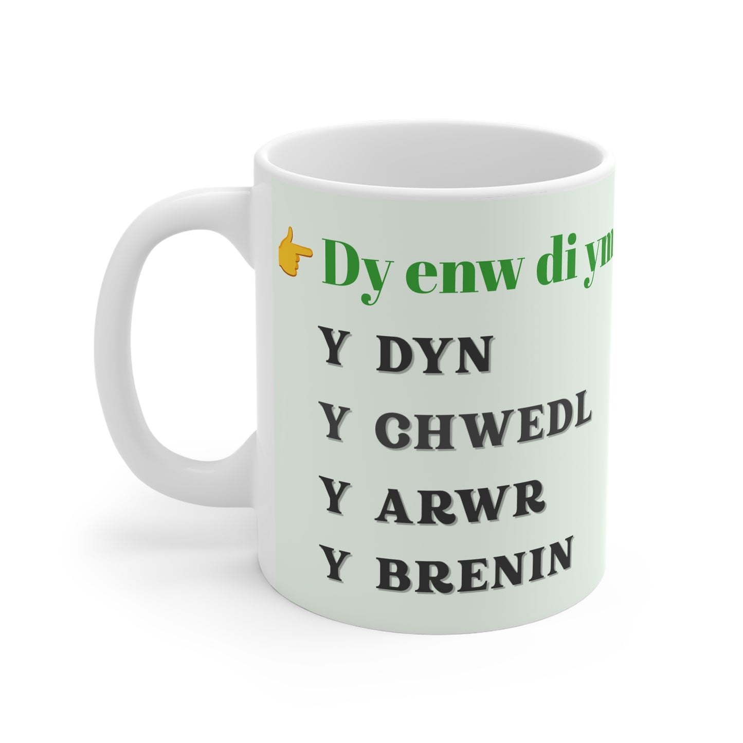 Welsh Family Names Mug — 'Dy enw di, y dyn, y chwedl, y arwr, y brenin' Ceramic Coffee Cup