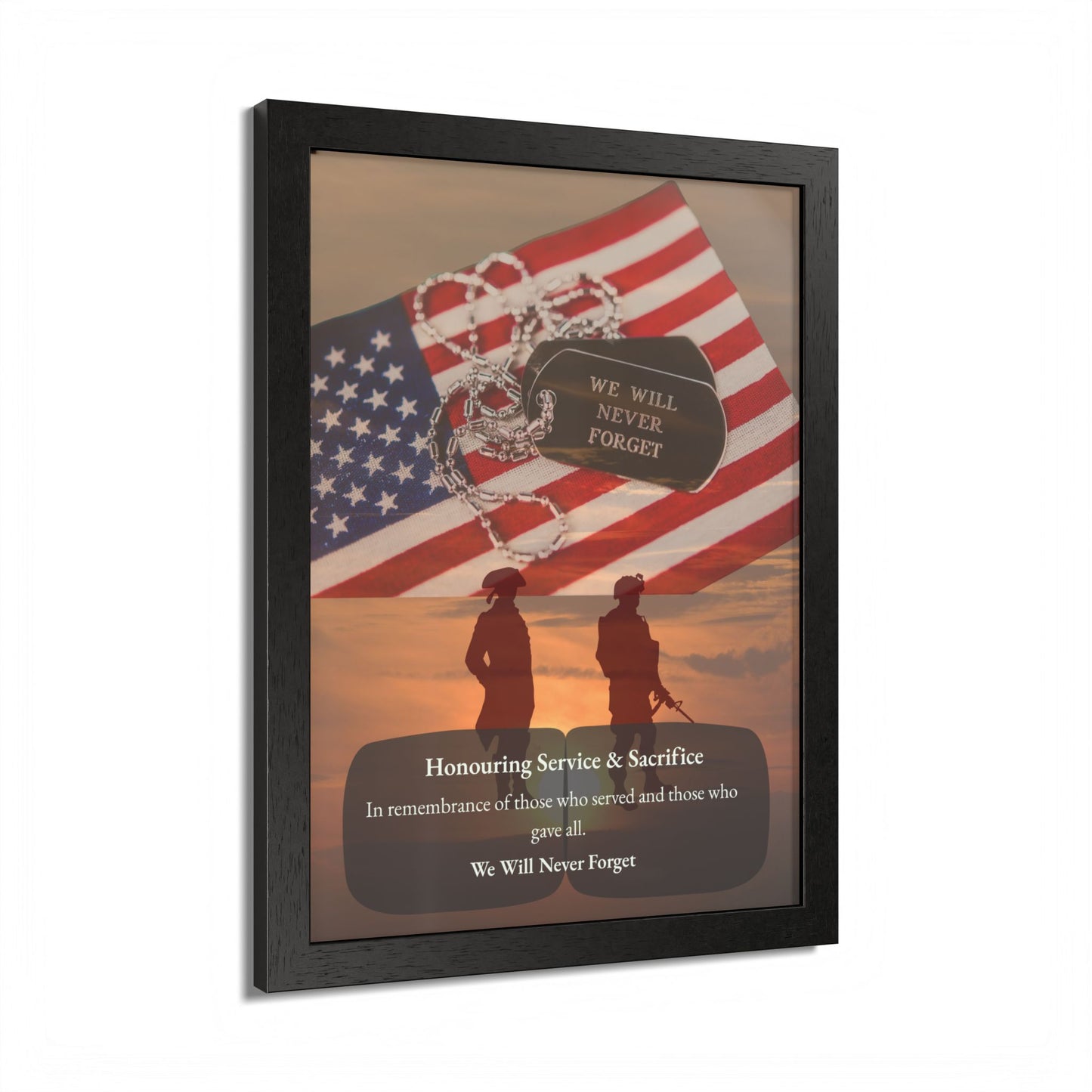 We Will Never Forget Memorial Framed Poster — Honoring Service & Sacrifice