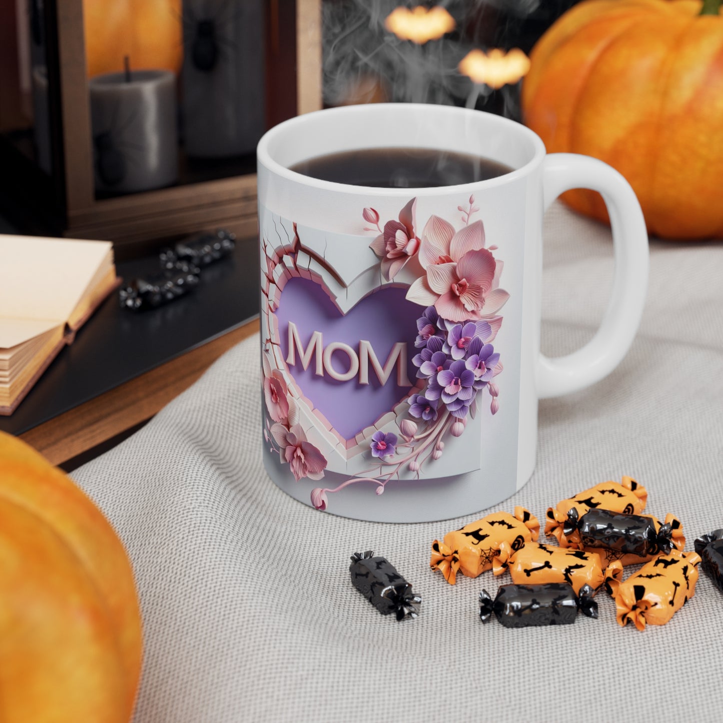 Mom Heart Floral Ceramic Coffee Mug — Mother's Day Gift (11oz & 15oz)