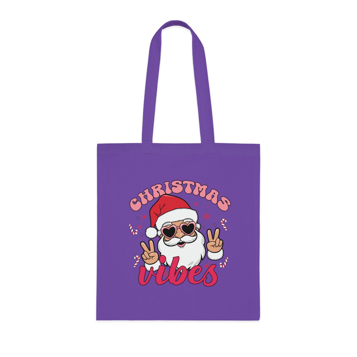 Christmas Vibes Cotton Tote Bag — Santa Peace Sign Holiday Market Tote