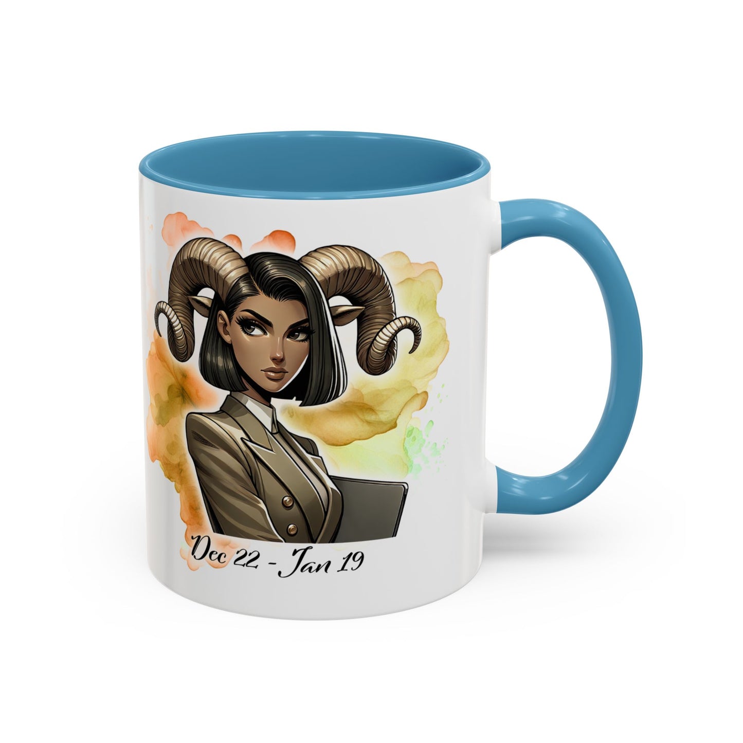Aries Zodiac Coffee Mug — 'Dec 22 - Jan 19' Ram Girl Accent Mug