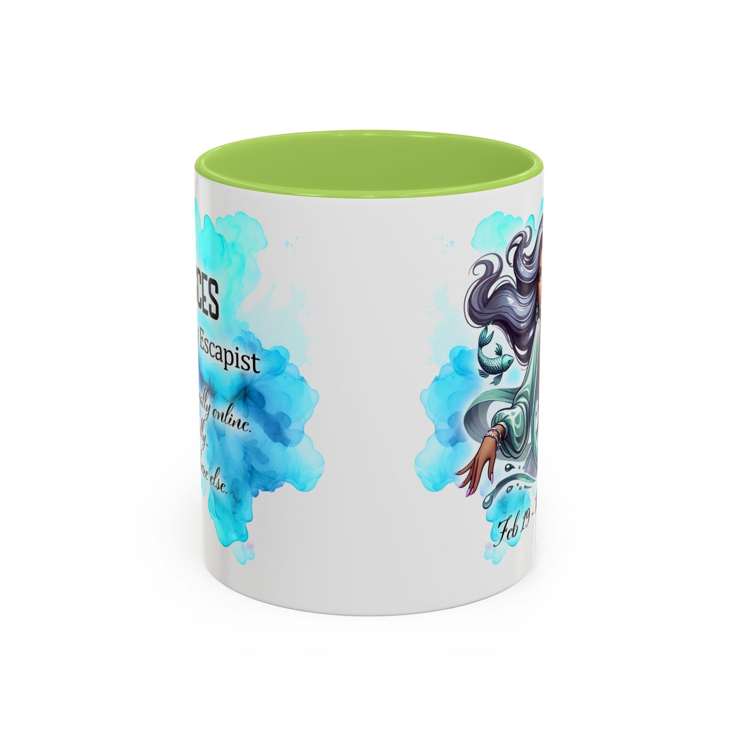 Pisces Zodiac Coffee Mug — Watercolor Mermaid Horoscope Accent Mug (Feb 19–Mar 20)