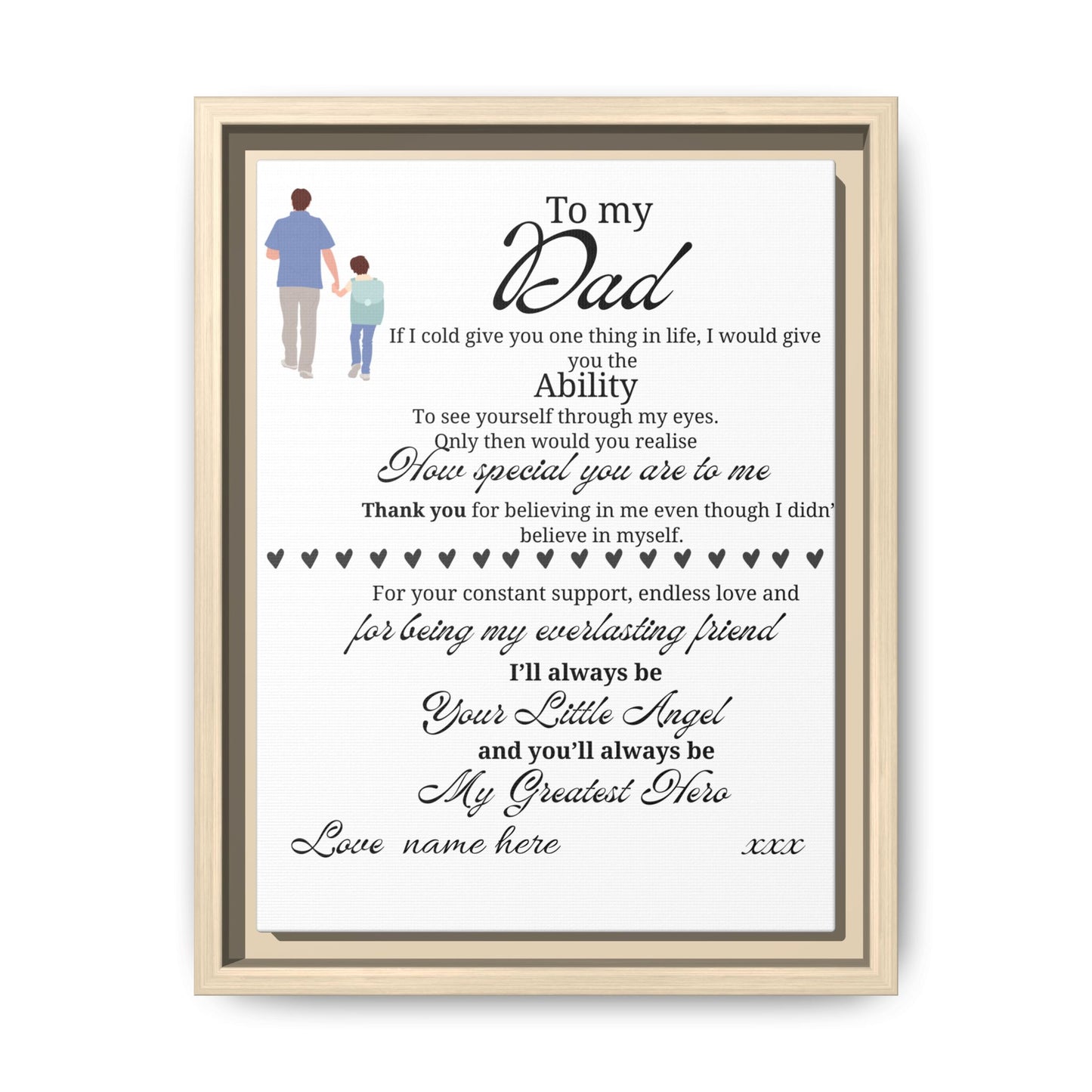 Framed Canvas Print — "To My Dad" Sentimental Poem, Personalized Gift