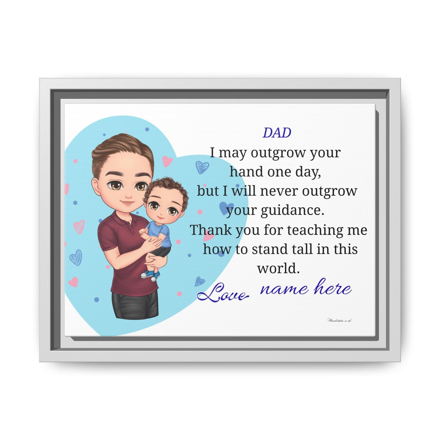 Personalized Father and Child Framed Canvas – "Dad, I May Outgrow Your Hand" Keepsake