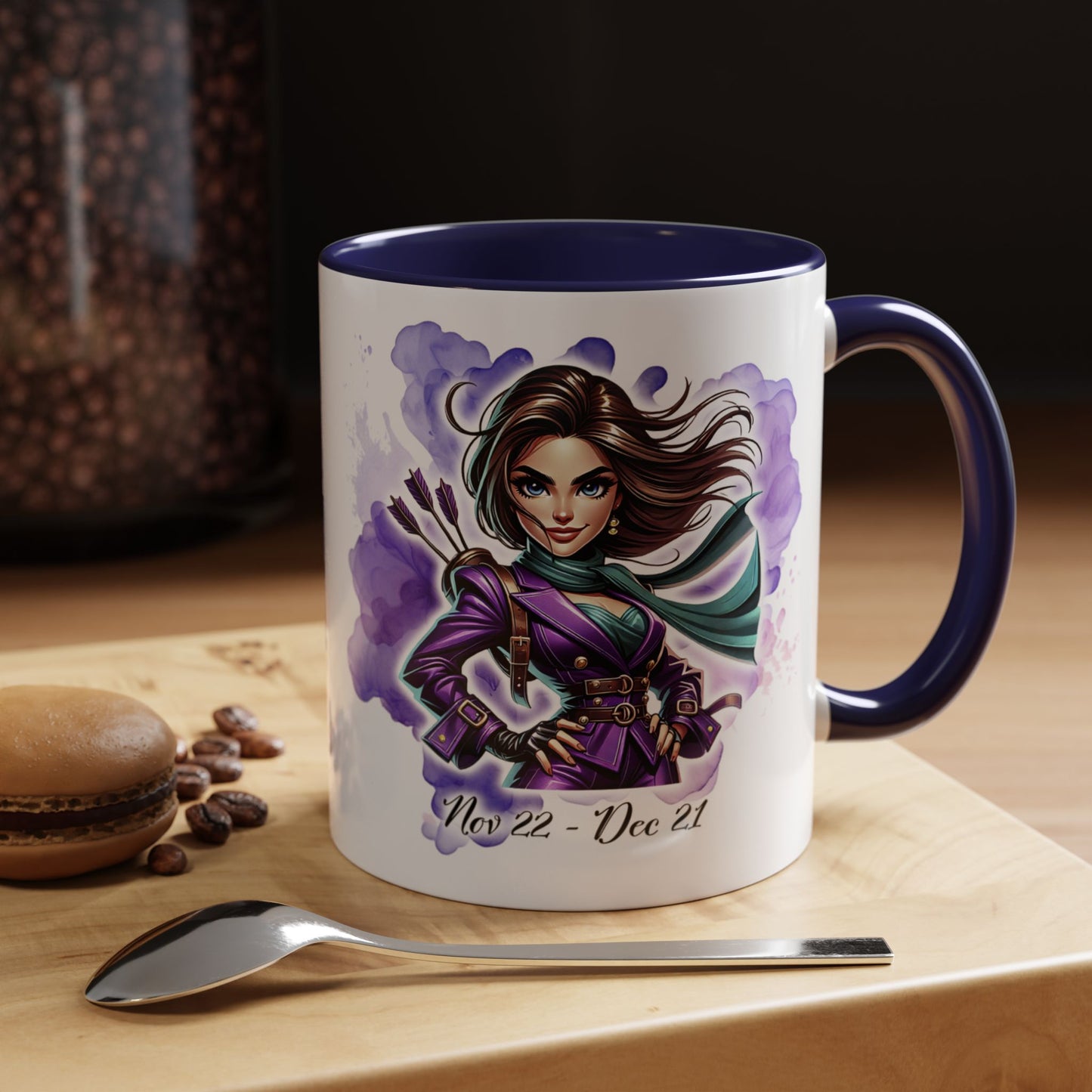 Sagittarius Zodiac Coffee Mug — Archer Girl Illustration, Nov 22–Dec 21