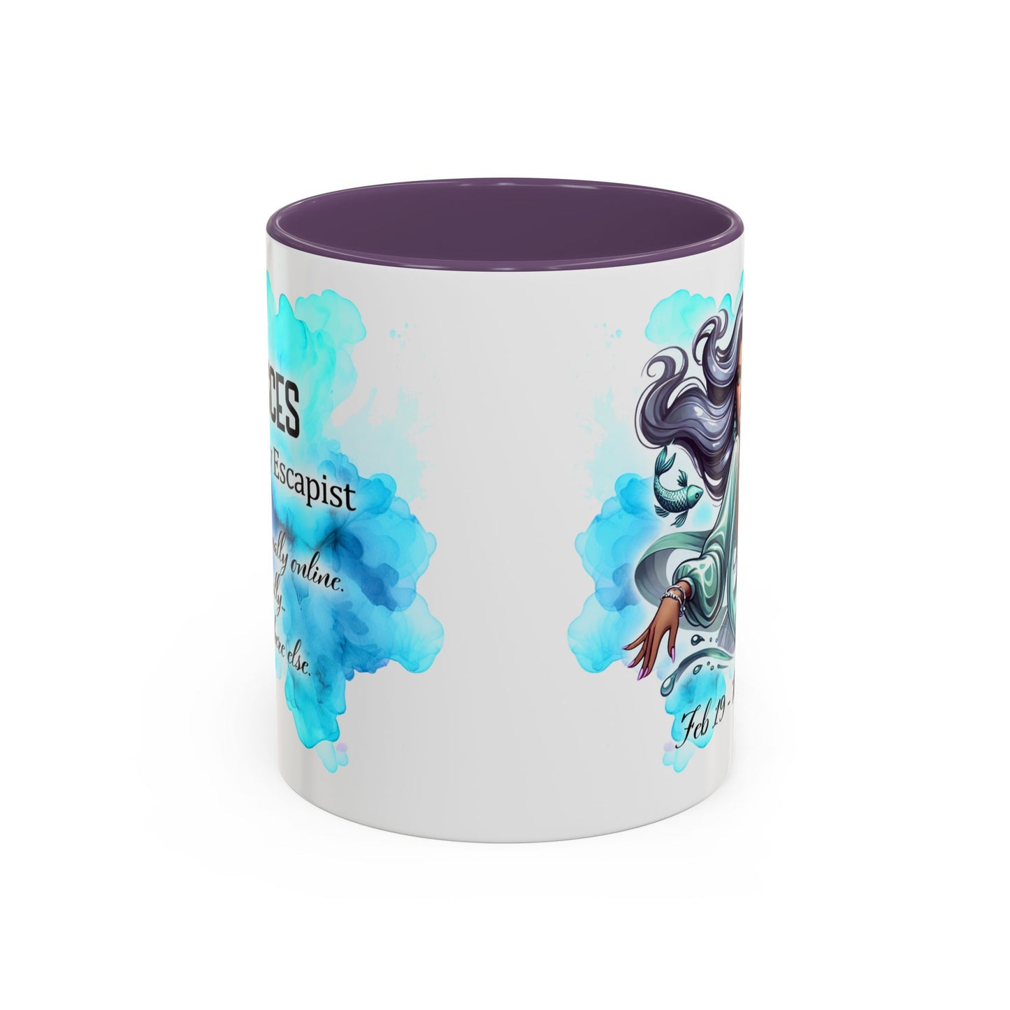 Pisces Zodiac Coffee Mug — Watercolor Mermaid Horoscope Accent Mug (Feb 19–Mar 20)