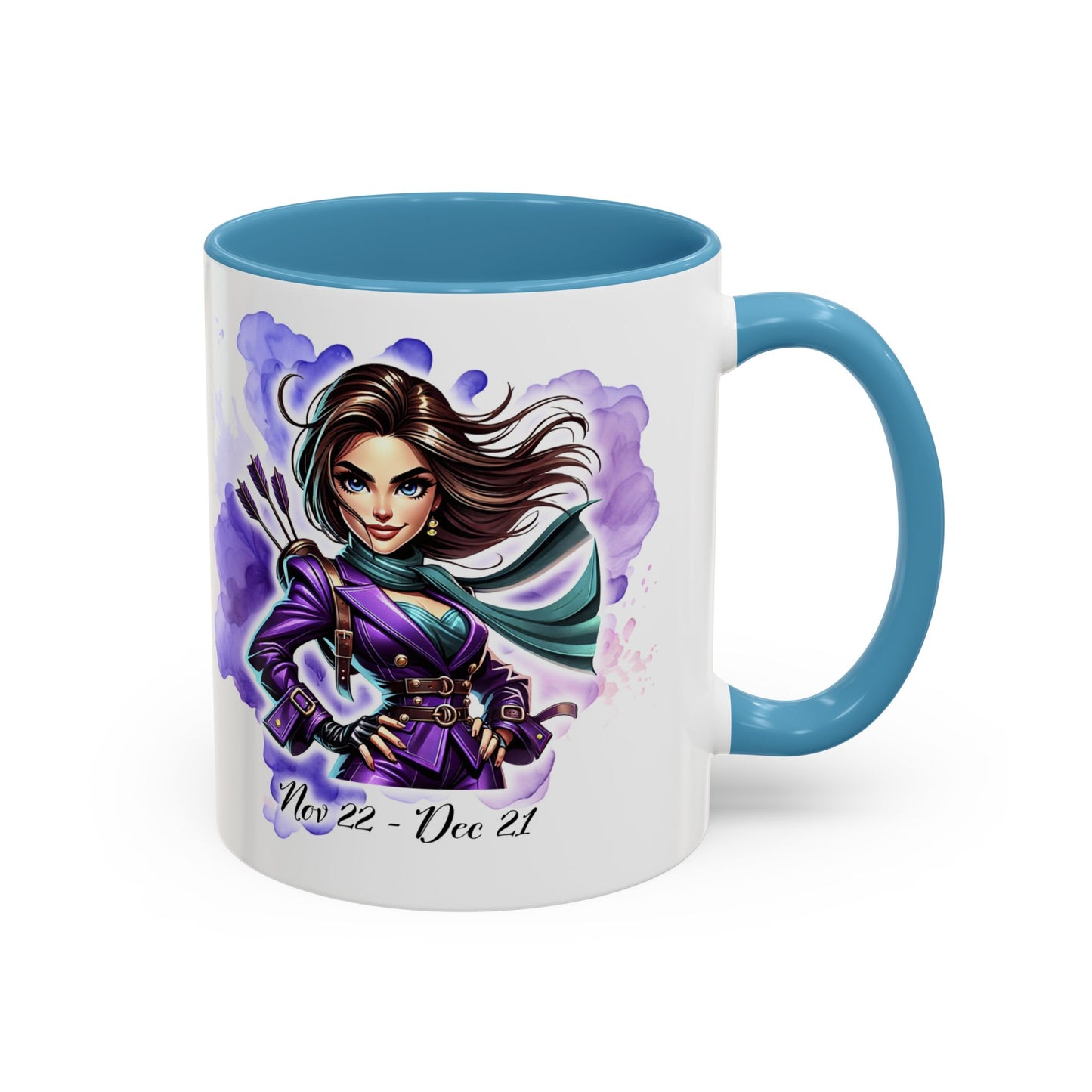 Sagittarius Zodiac Coffee Mug — Archer Girl Illustration, Nov 22–Dec 21