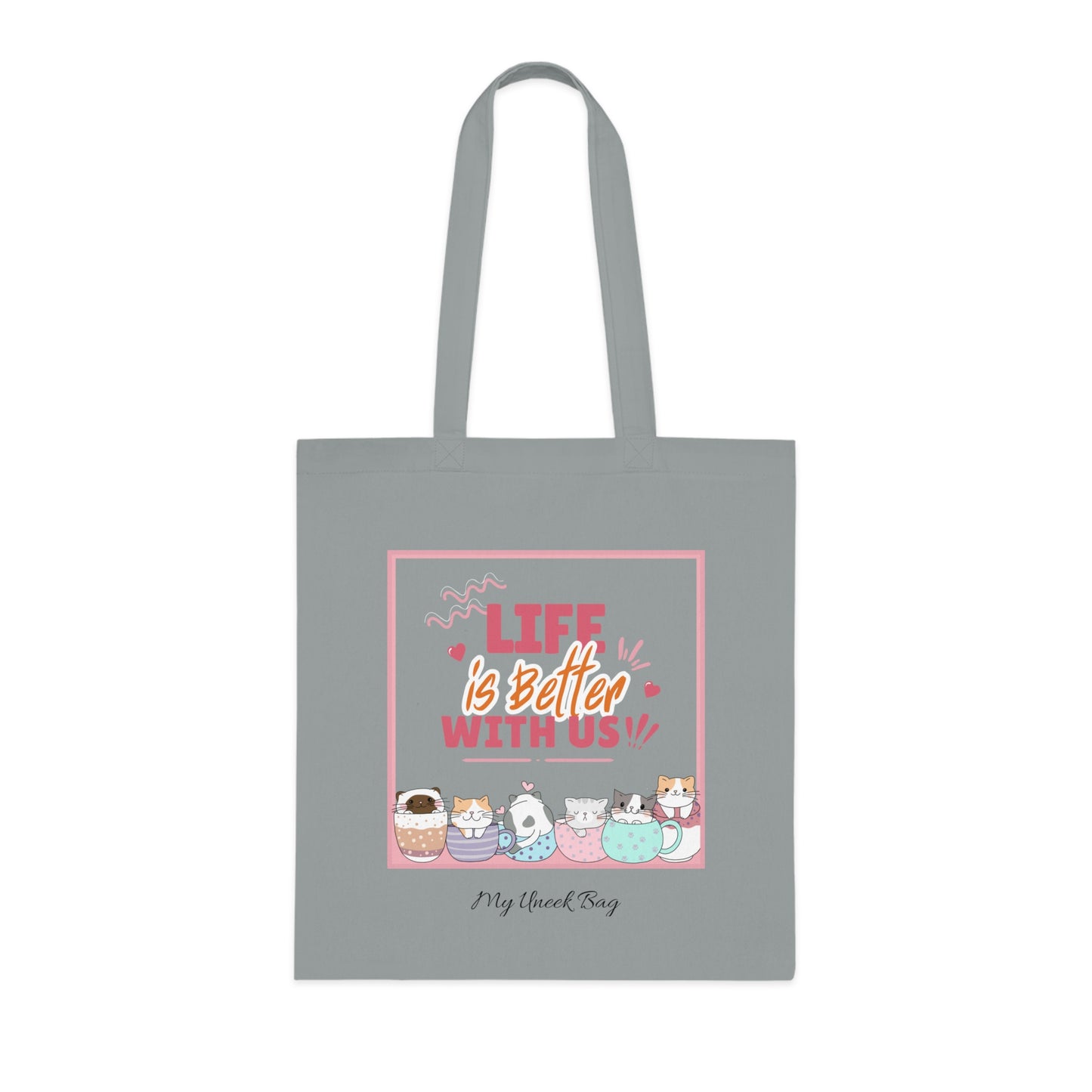 Tote Bag — "Life Is Better With Us" Cute Coffee & Cat Illustration Cotton Tote