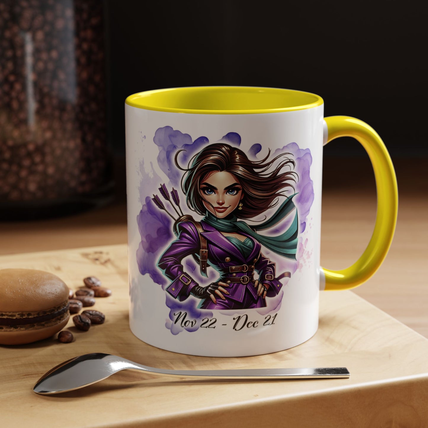 Sagittarius Zodiac Coffee Mug — Archer Girl Illustration, Nov 22–Dec 21