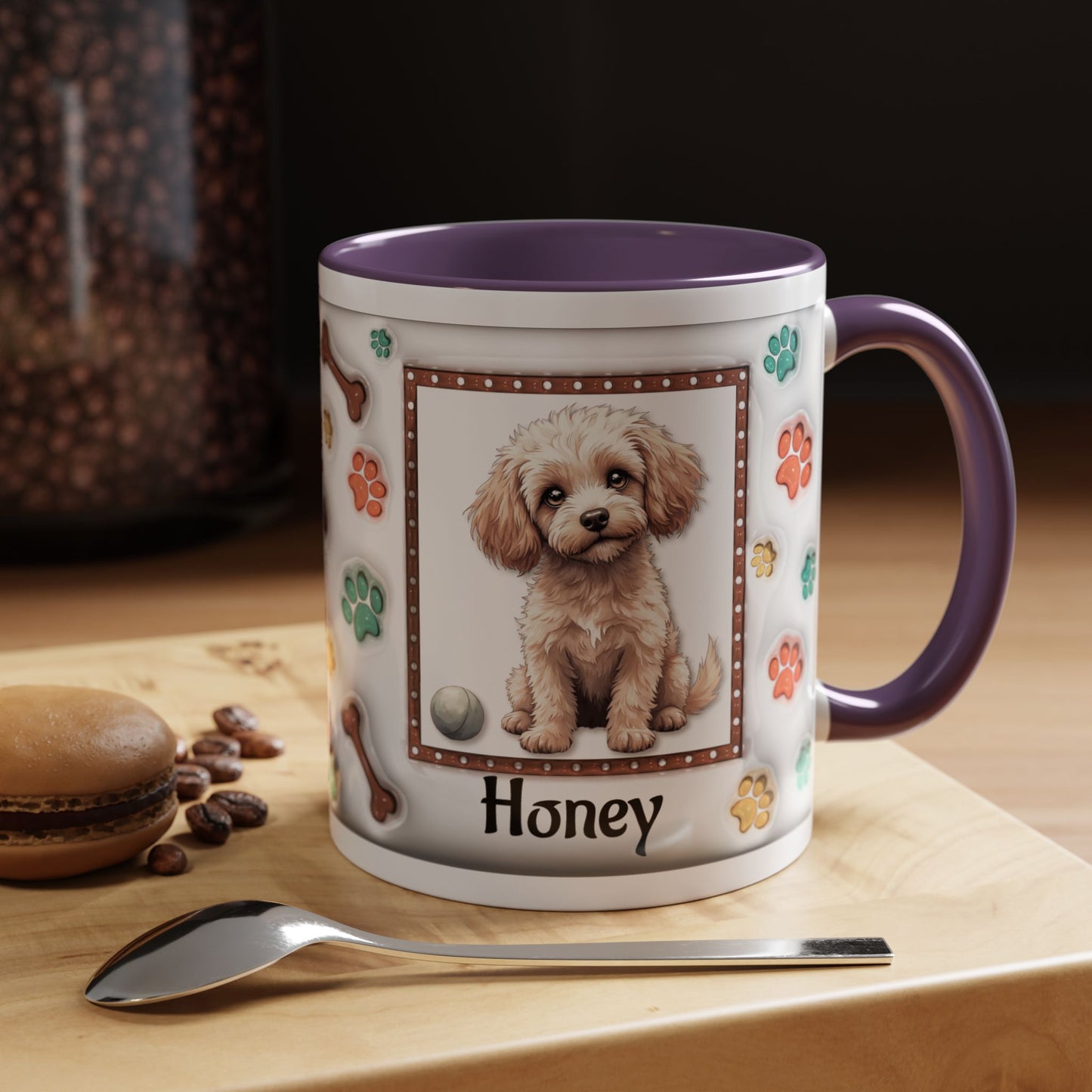 Personalized Puppy Photo Coffee Mug — Cute Paw Print Accent Mug (Custom Name)