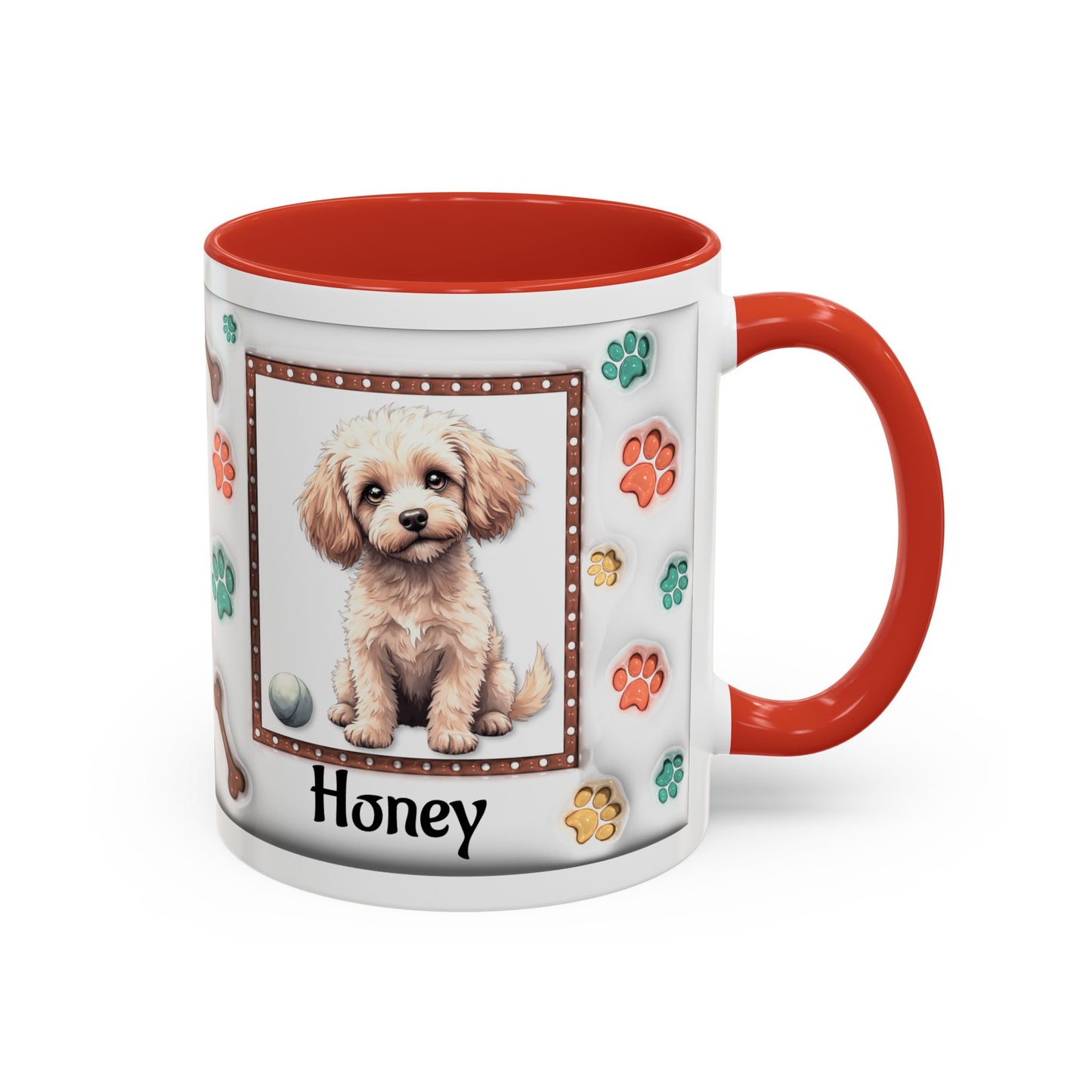 Personalized Puppy Photo Coffee Mug — Cute Paw Print Accent Mug (Custom Name)