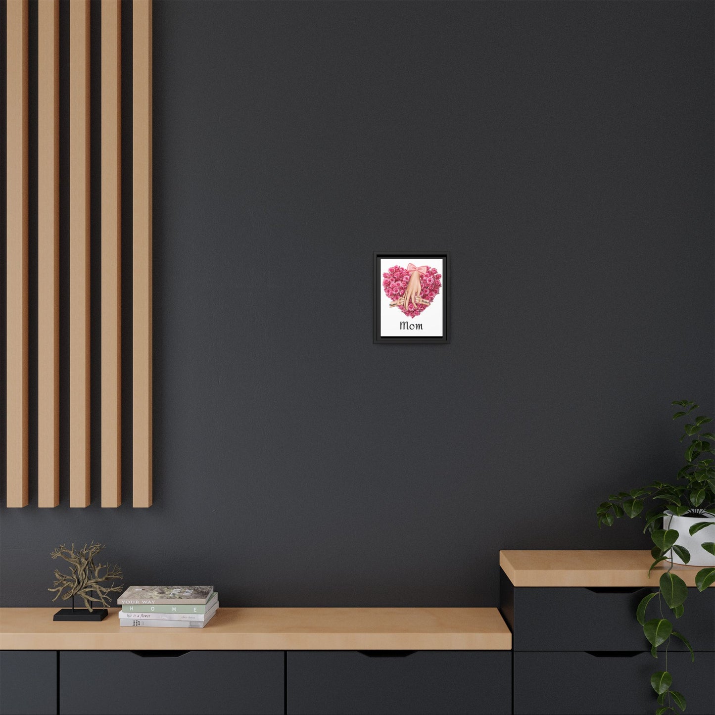 Framed Canvas Wall Art — 'Mom' Heart of Roses with Child Hands (Personalizable Names)