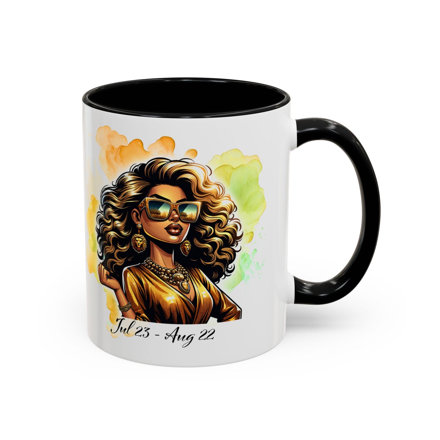 Leo Zodiac Coffee Mug — "I Am the Sun" Afro Woman Design (July 23–Aug 22)