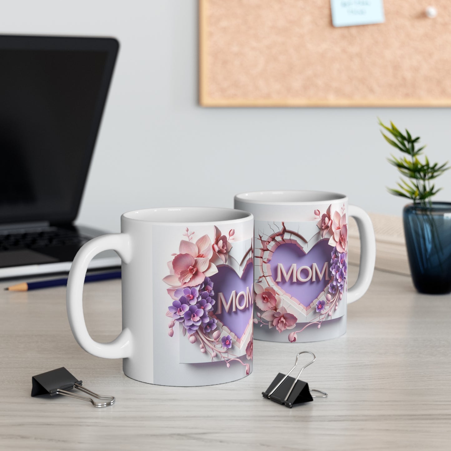 Mom Heart Floral Ceramic Coffee Mug — Mother's Day Gift (11oz & 15oz)