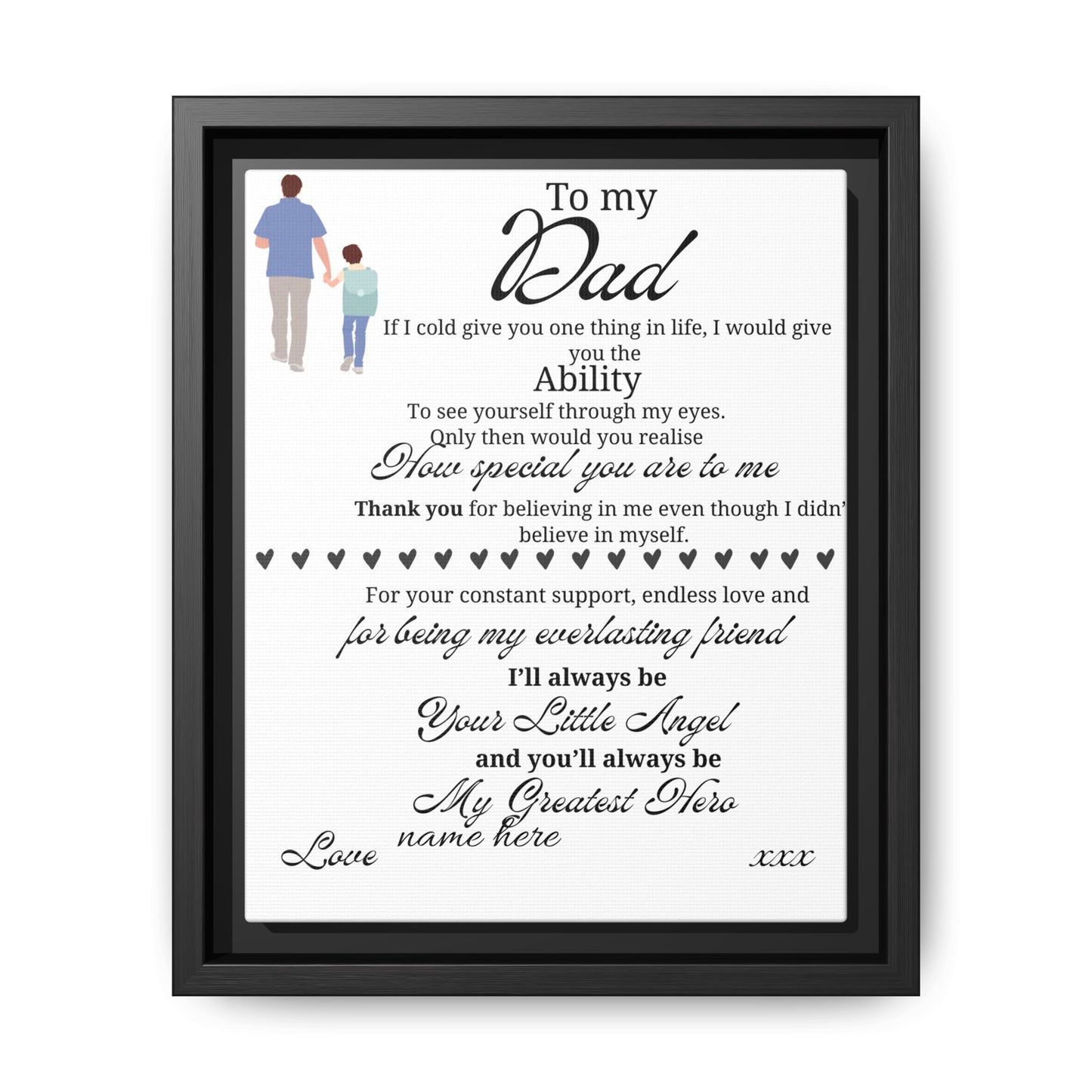Framed Canvas Print — "To My Dad" Sentimental Poem, Personalized Gift