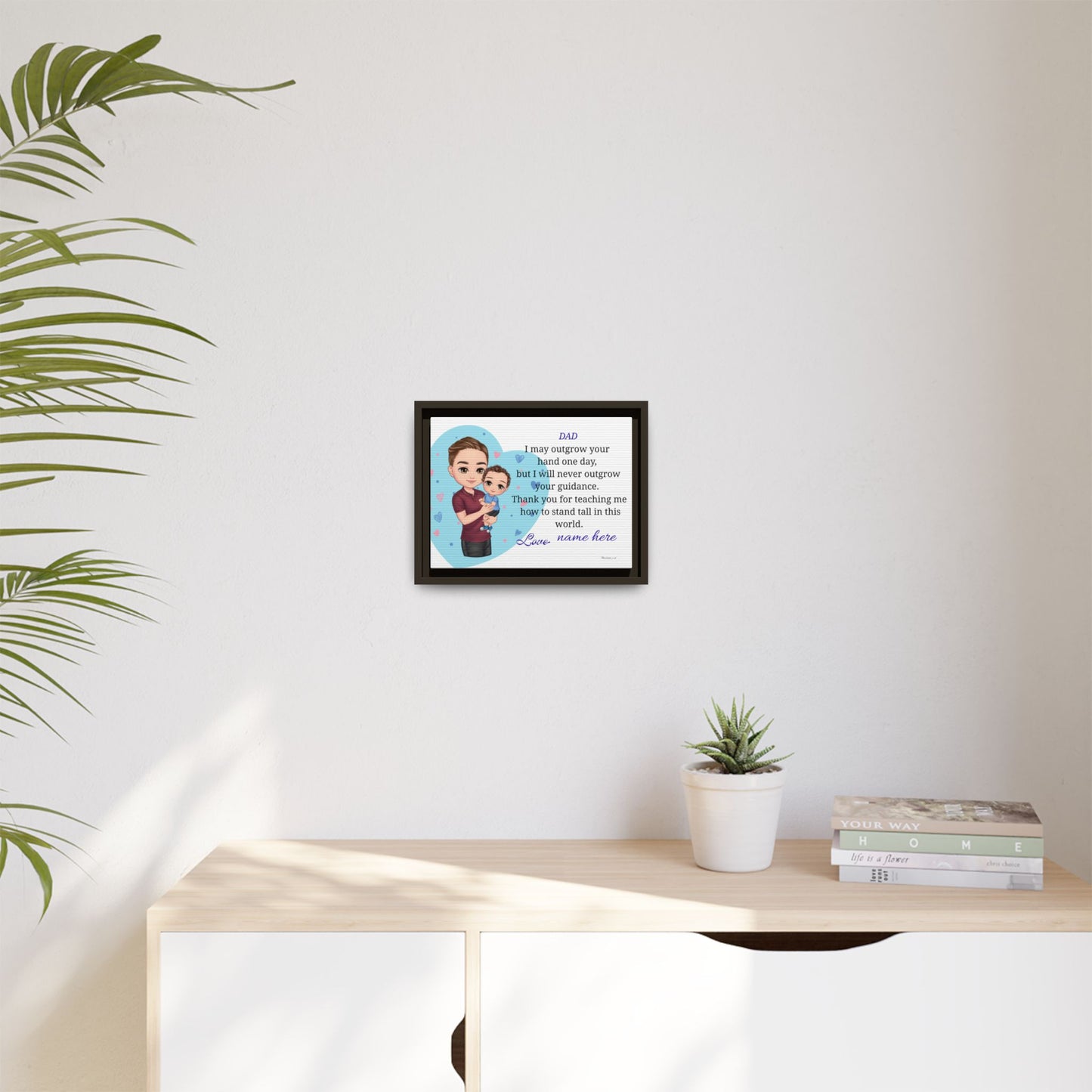Personalized Father and Child Framed Canvas – "Dad, I May Outgrow Your Hand" Keepsake