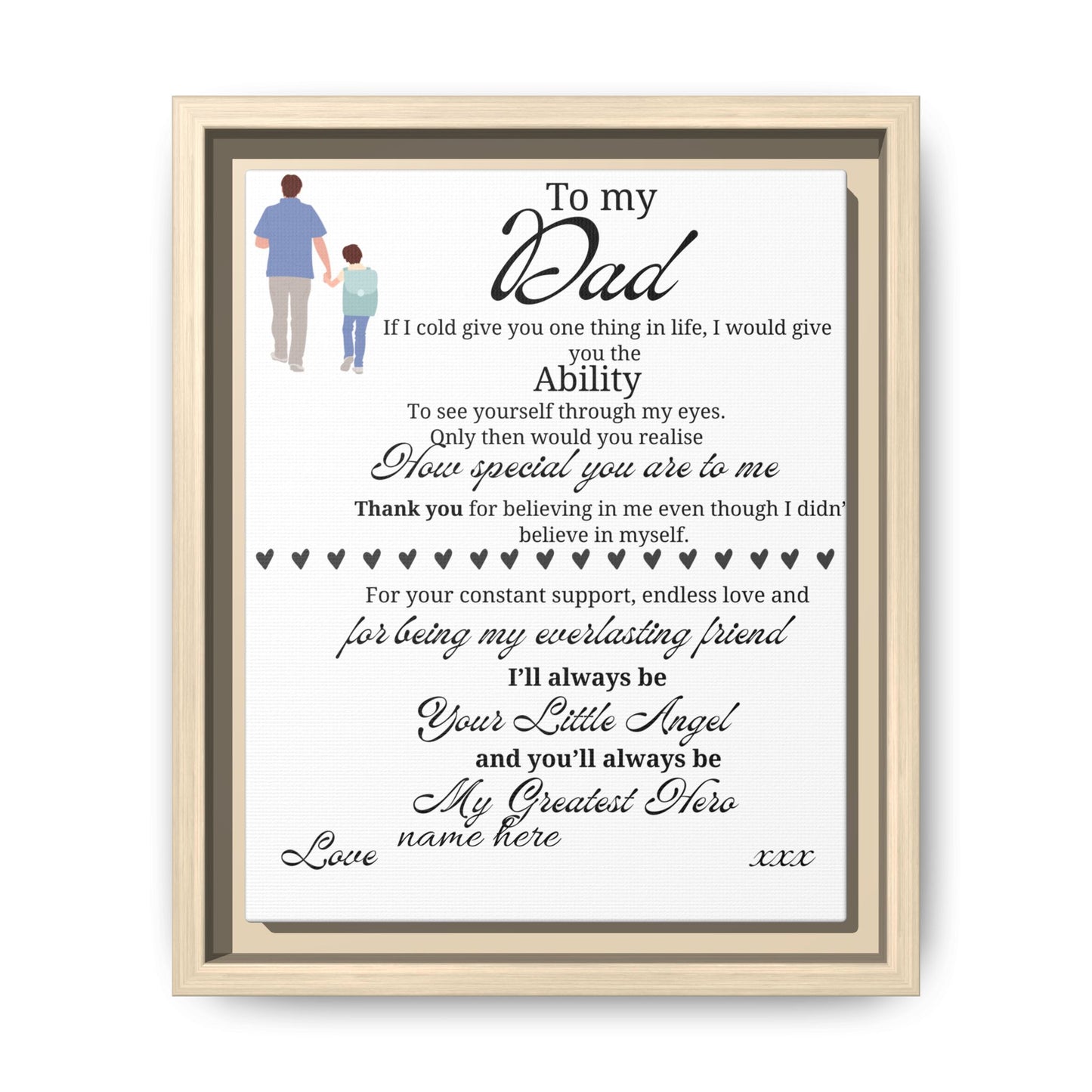 Framed Canvas Print — "To My Dad" Sentimental Poem, Personalized Gift
