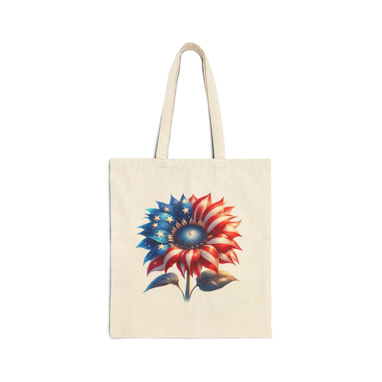 Patriotic Sunflower Tote Bag - American Flag Floral Cotton Canvas Tote