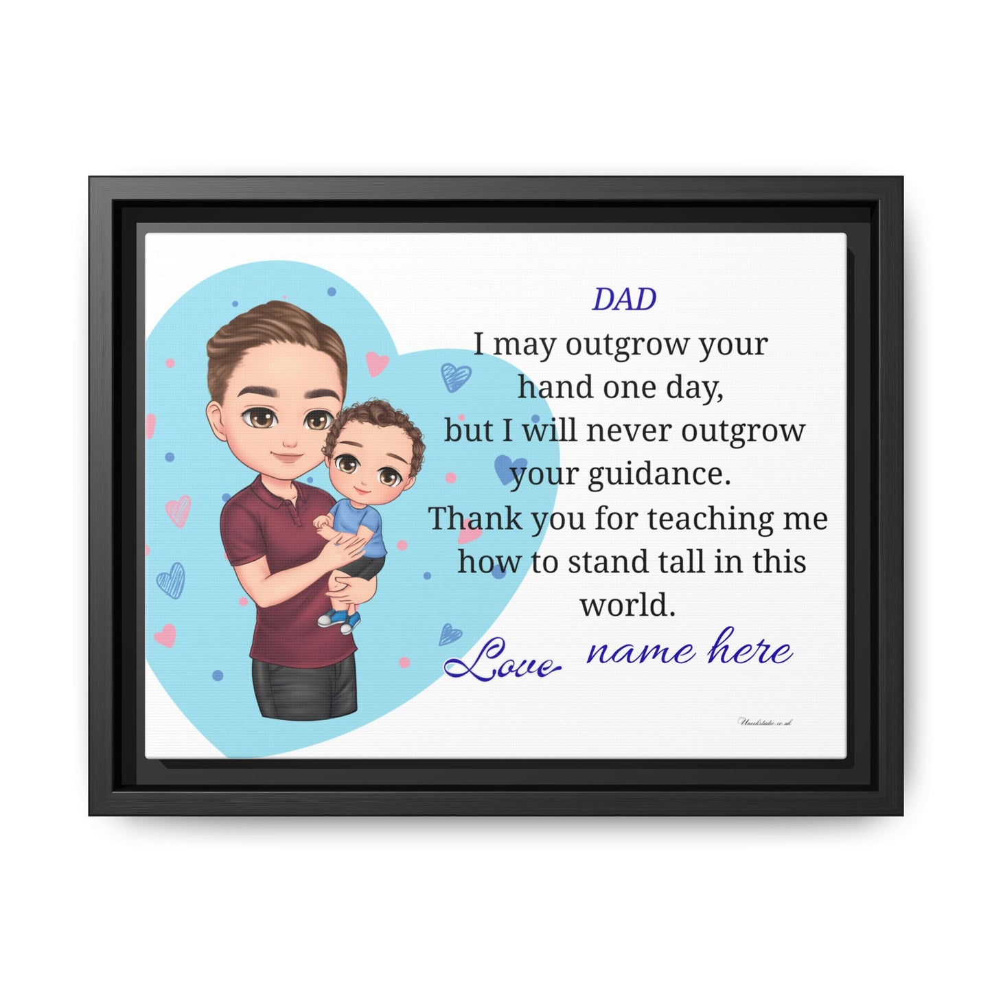 Personalized Father and Child Framed Canvas – "Dad, I May Outgrow Your Hand" Keepsake